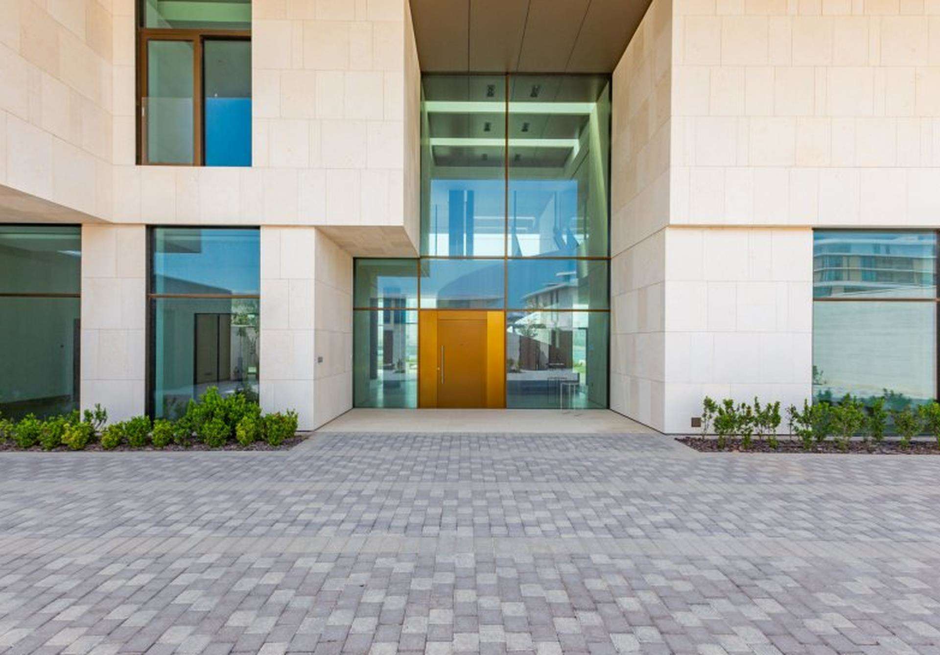 Modern kitchen with large windows in Bulgari Mansion, Jumeirah Bay Island villa for sale