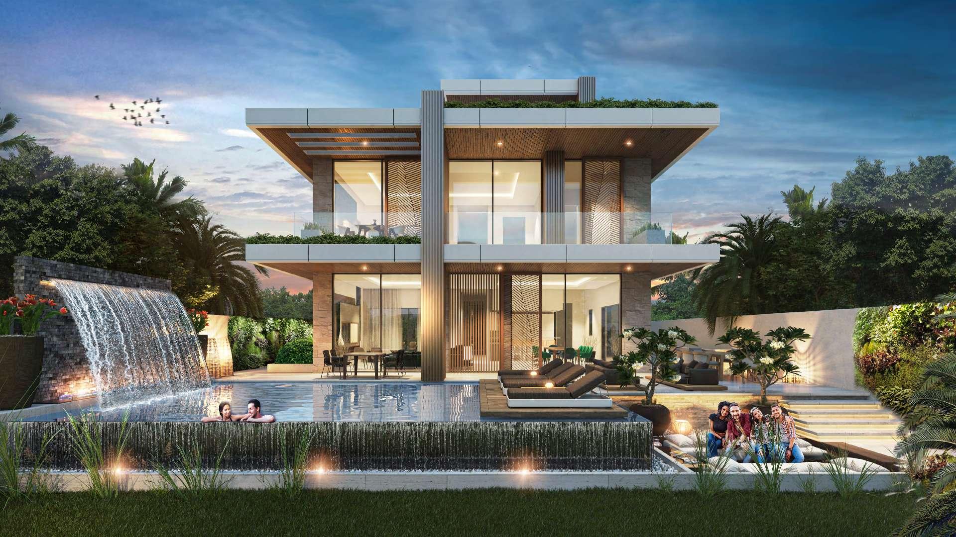 Luxurious living area in 6-bedroom villa, Cavalli Estates, Damac Hills, with elegant decor