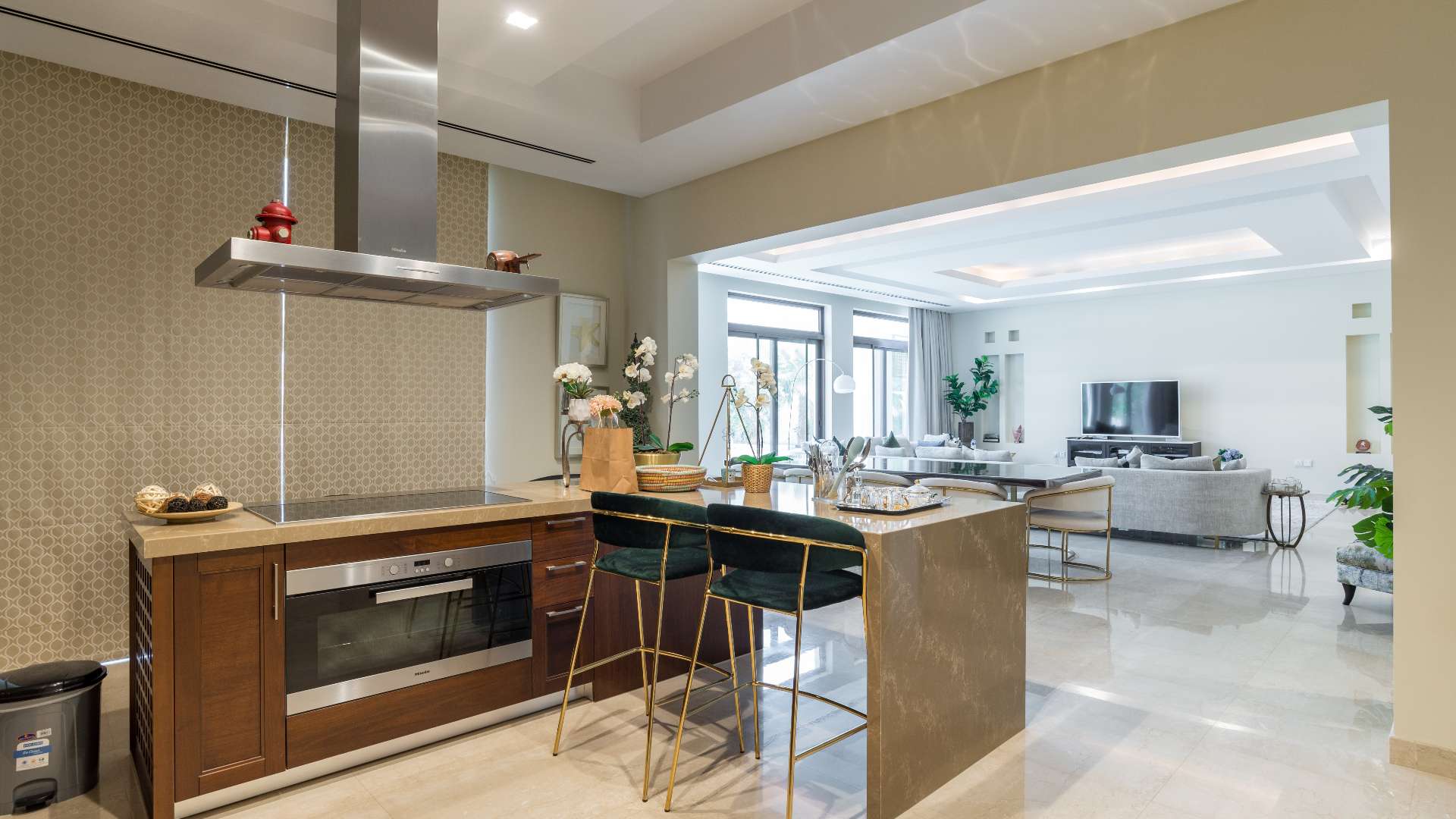 Luxurious living room in 6-bedroom villa, District One, modern Arabic style interior design