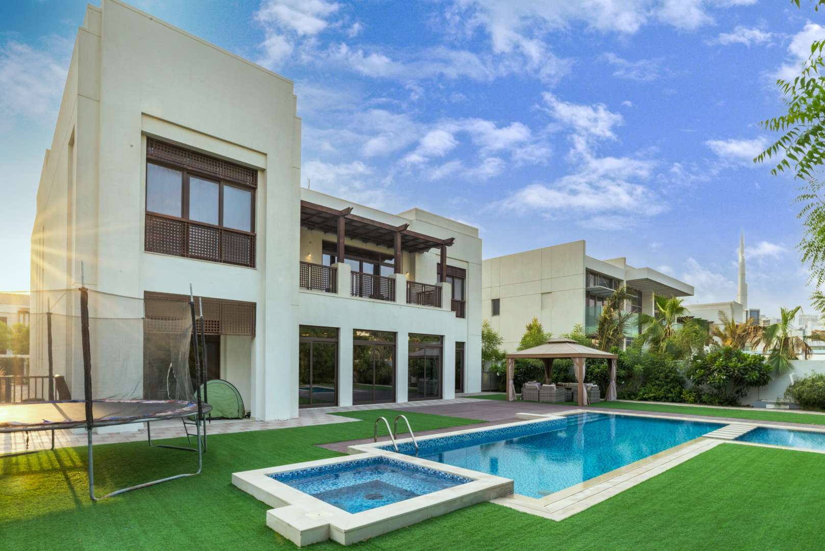 Modern kitchen and living area in 6-bed villa, District One, Mohammed Bin Rashid City