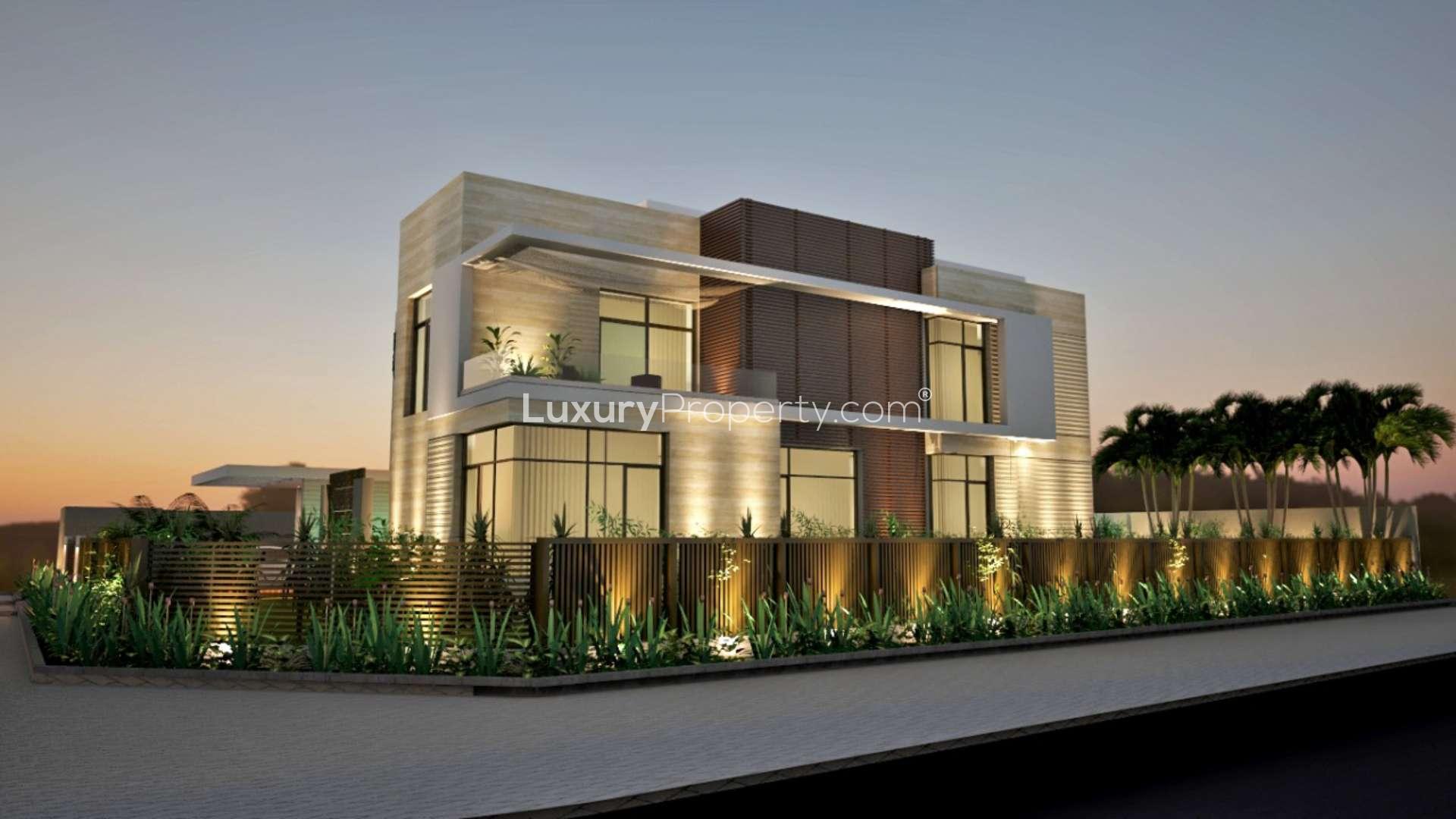 Modern bathroom in luxurious Dubai Hills Estate villa with elegant decor and natural light