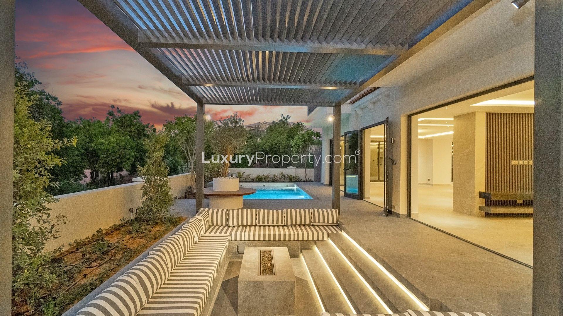 Modern kitchen in fully upgraded 6-bedroom villa, Jumeirah Golf Estates, Earth community