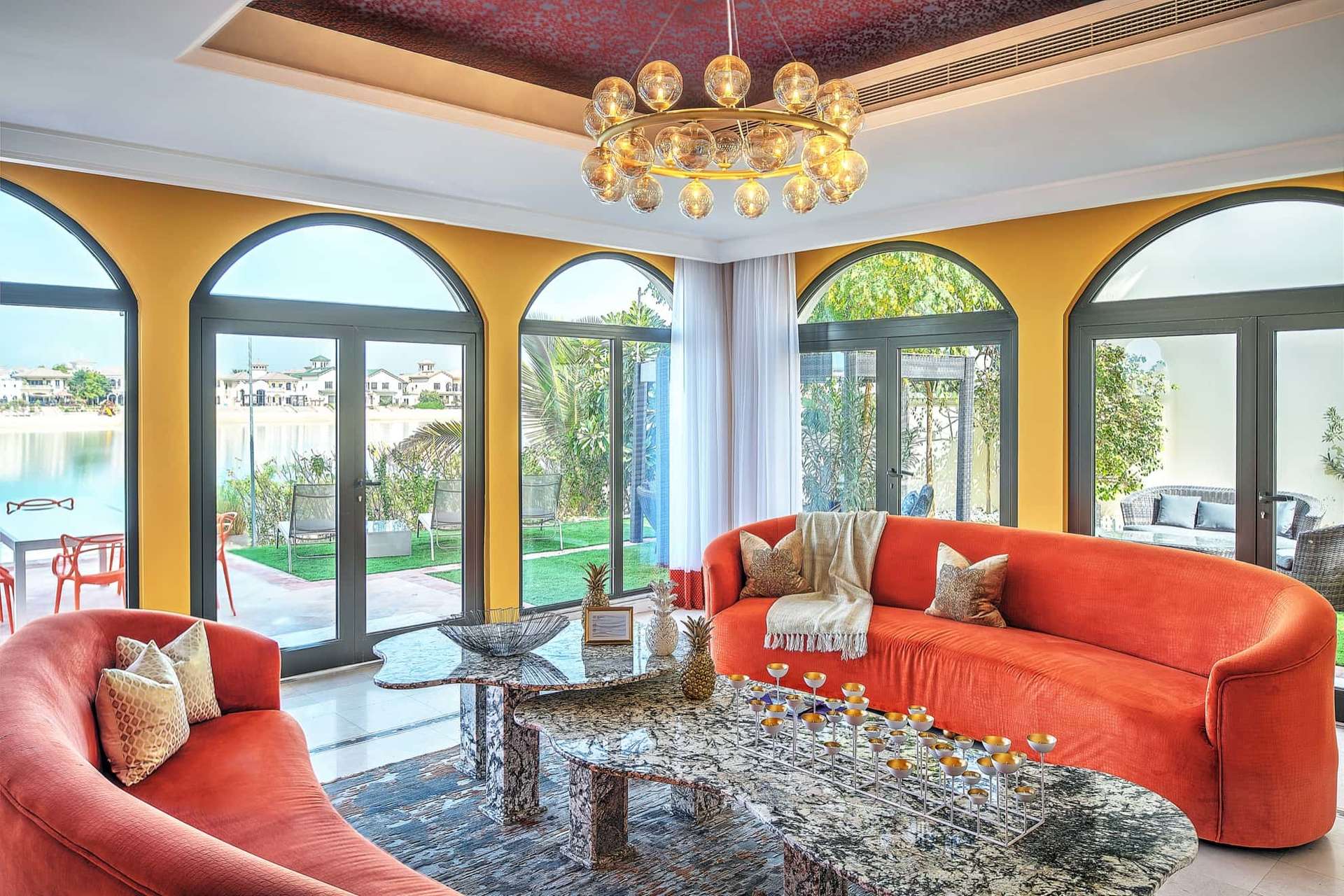 Elegant Mediterranean villa exterior in Garden Homes, Palm Jumeirah for rent