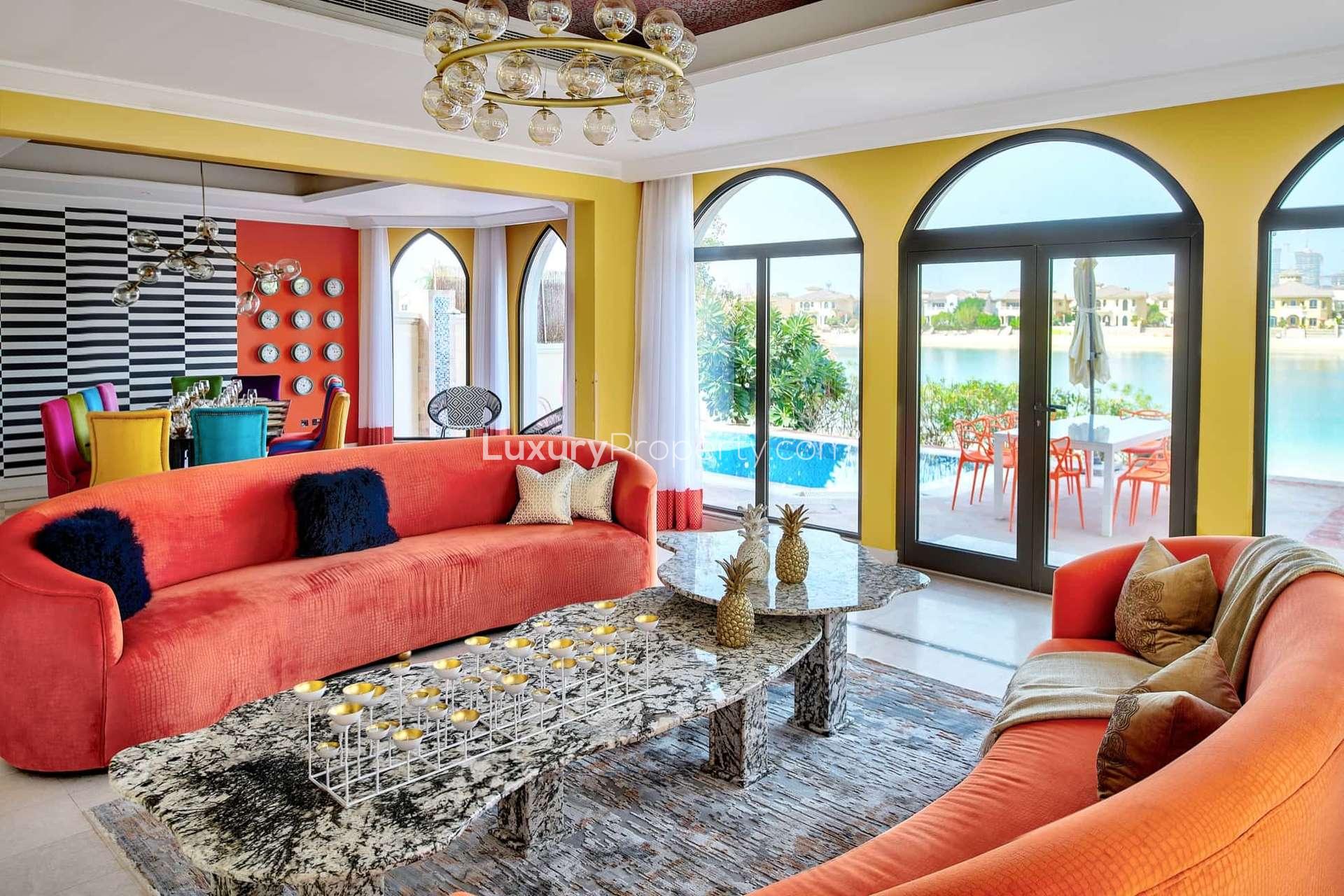 Mediterranean-style villa living room with stunning views, Palm Jumeirah Garden Homes
