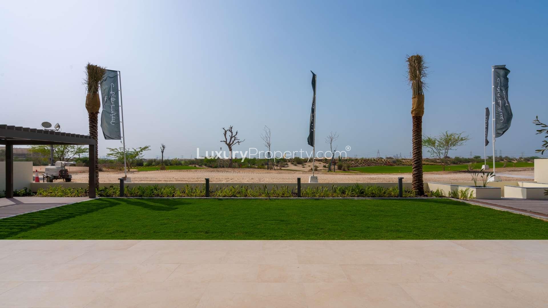 Modern kitchen interior in 6-bedroom villa, Golf Place, Dubai Hills Estate, marble countertops