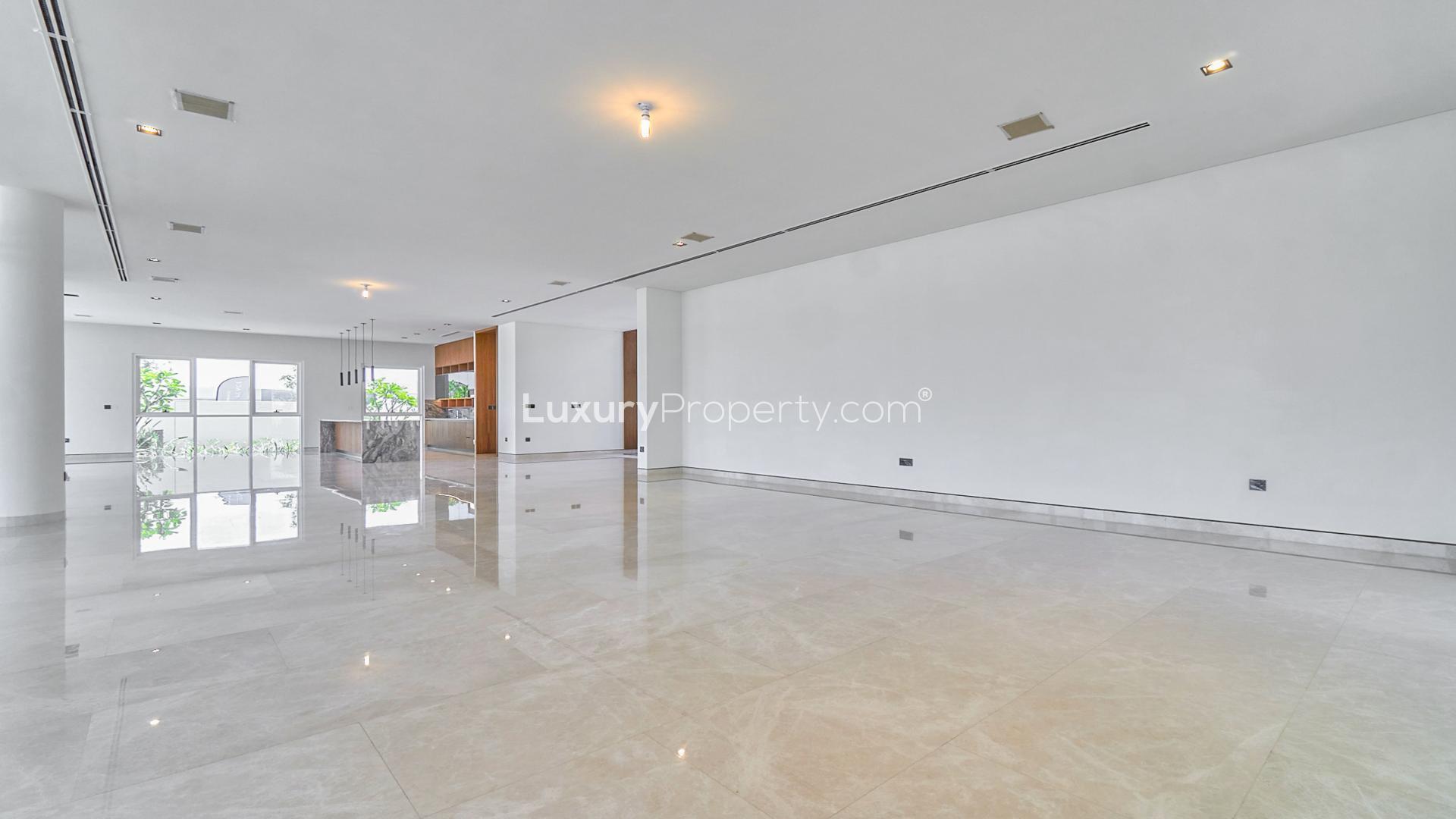 Spacious villa interior with large windows, Dubai Hills Estate, Golf Place, marble floors