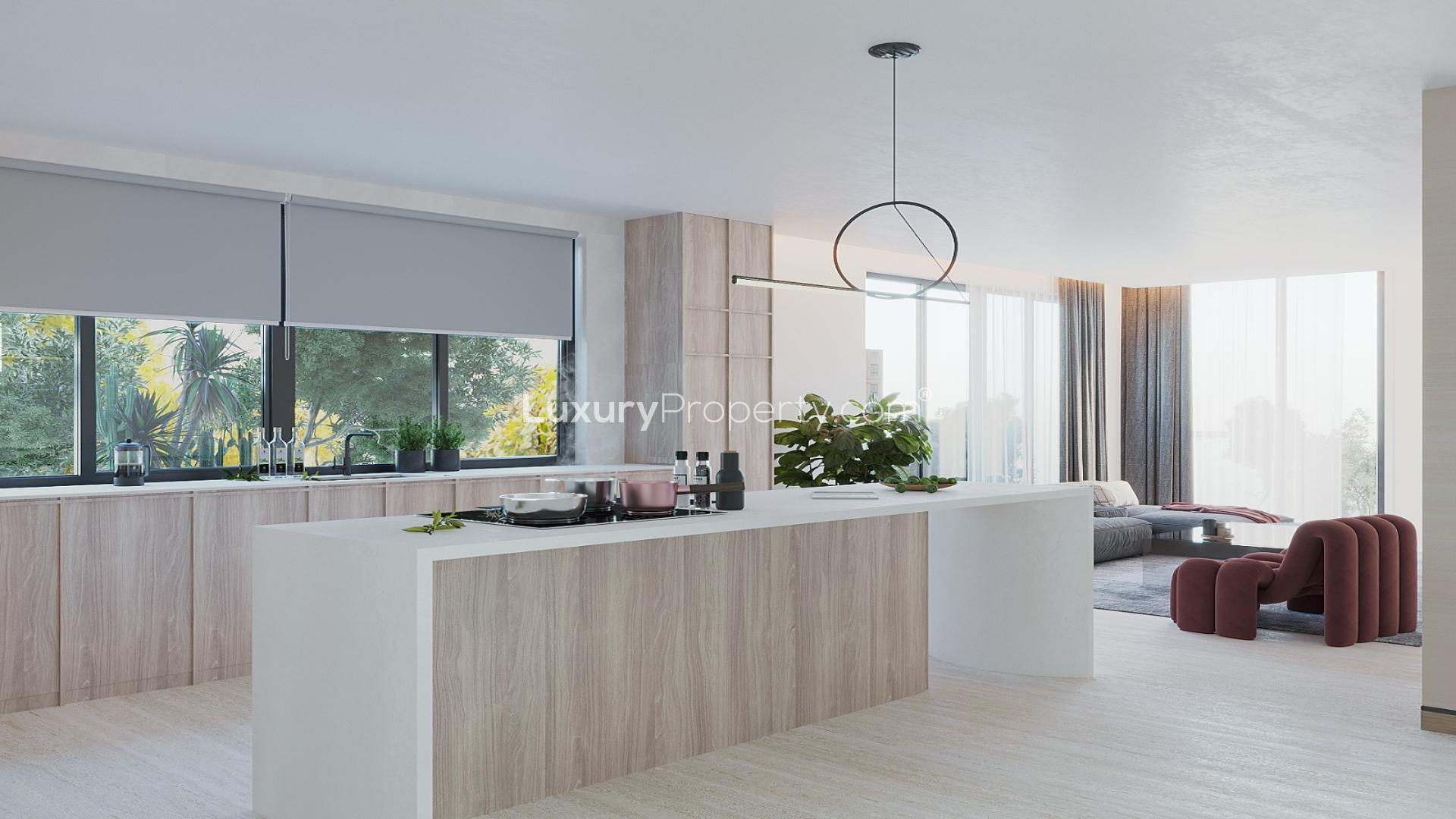 Luxurious living room in 6-bedroom villa, Jumeirah Golf Estates, modern decor and elegant design