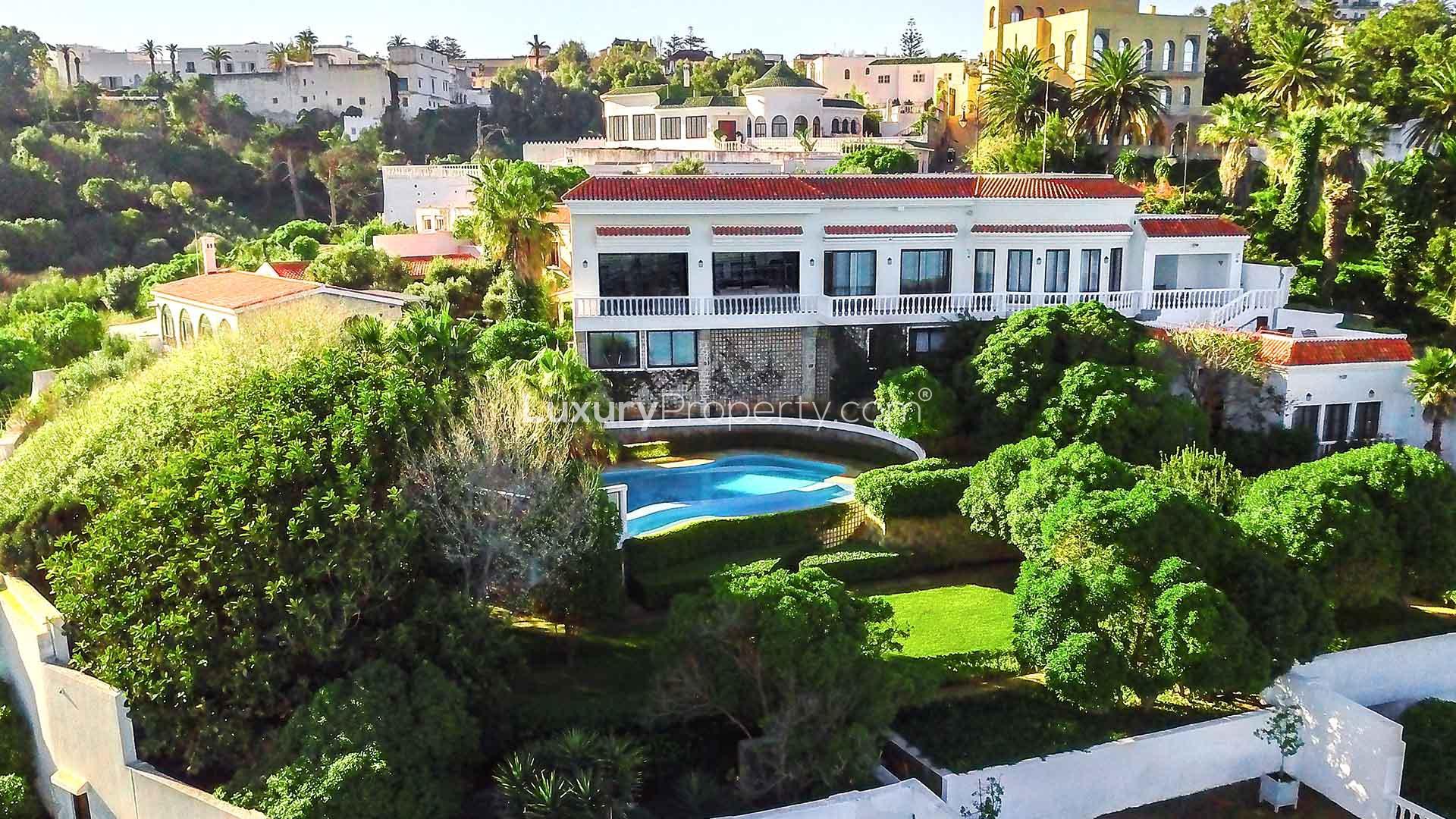Aerial view of luxury villa in Marshan, Tangier with lush surroundings and stunning architecture