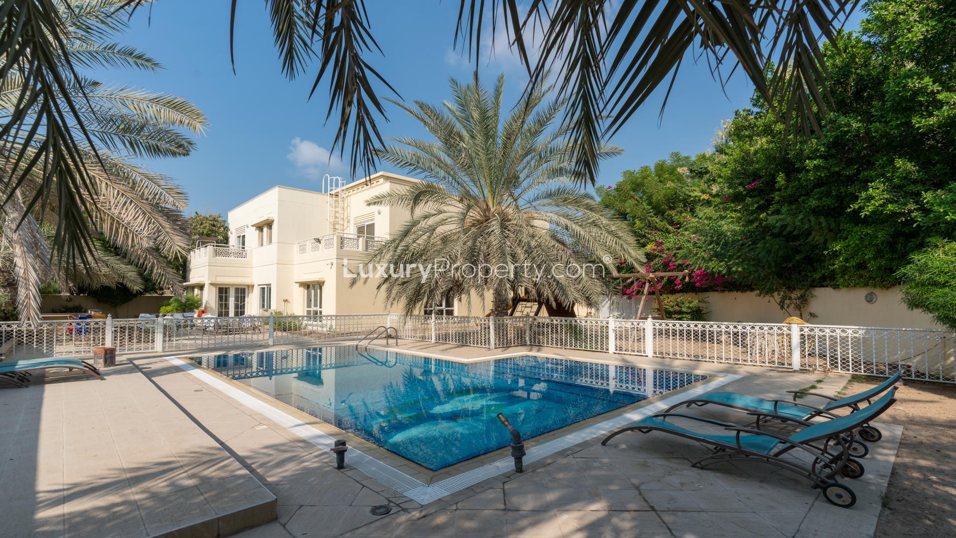 Exquisite 6-bedroom villa exterior with gated entrance in Meadows 9, Emirates Living