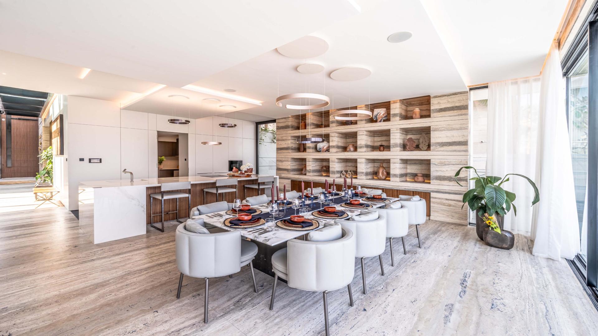 Modern six-bedroom villa exterior in Palm Jumeirah's Billionaire Frond, for sale