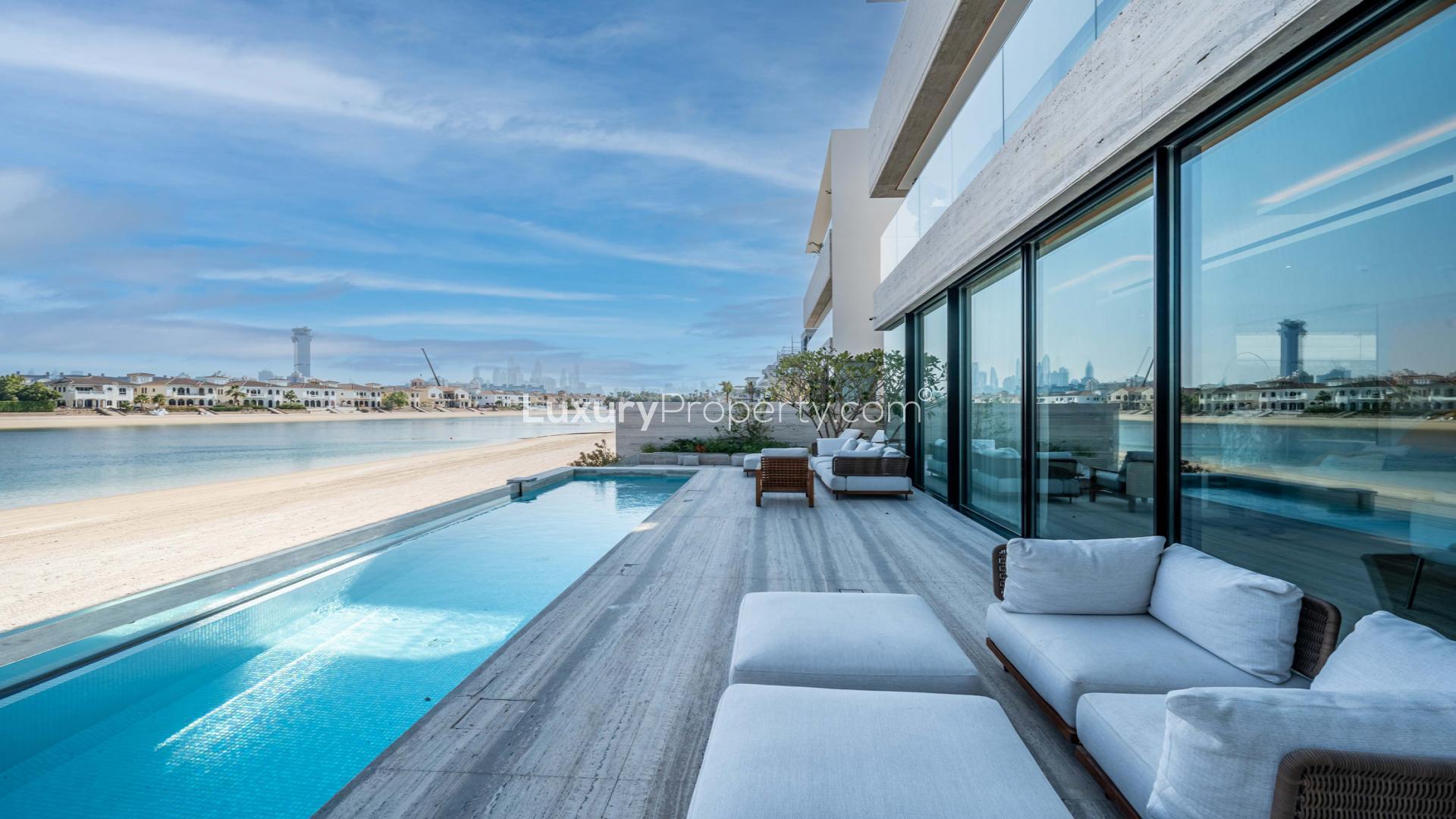Luxury dining area in Palm Jumeirah villa with modern decor and elegant table setting