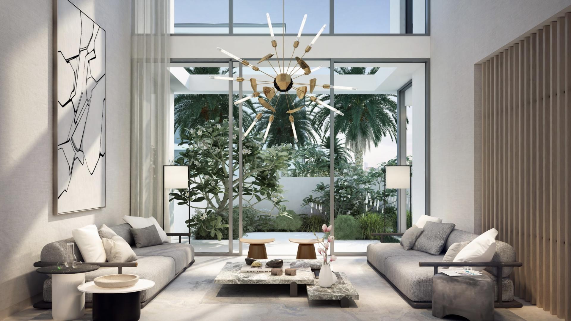 Luxurious living room in beachfront villa, Palm Jebel Ali Frond M, spacious and modern design