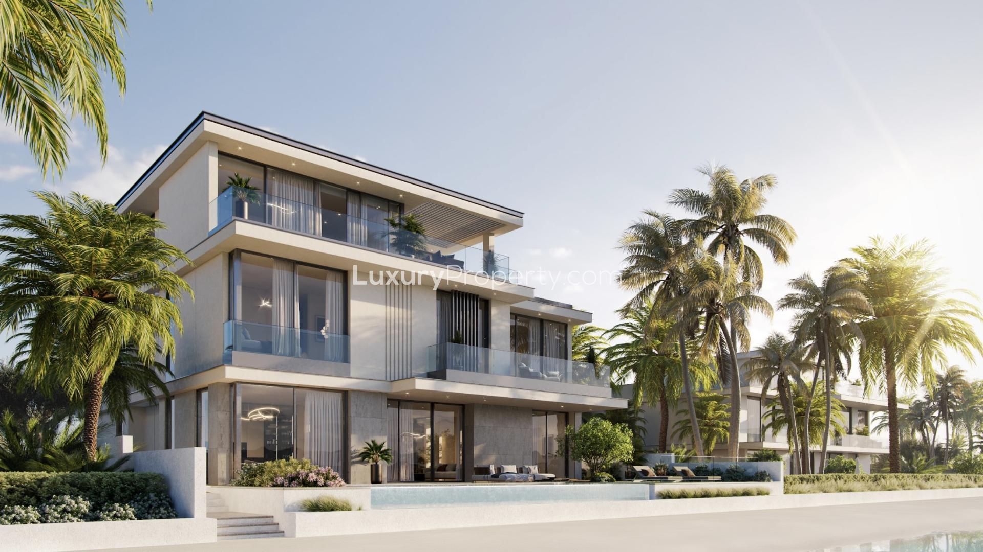 Luxurious beachfront villa for sale in Palm Jebel Ali, Frond M, with modern architecture
