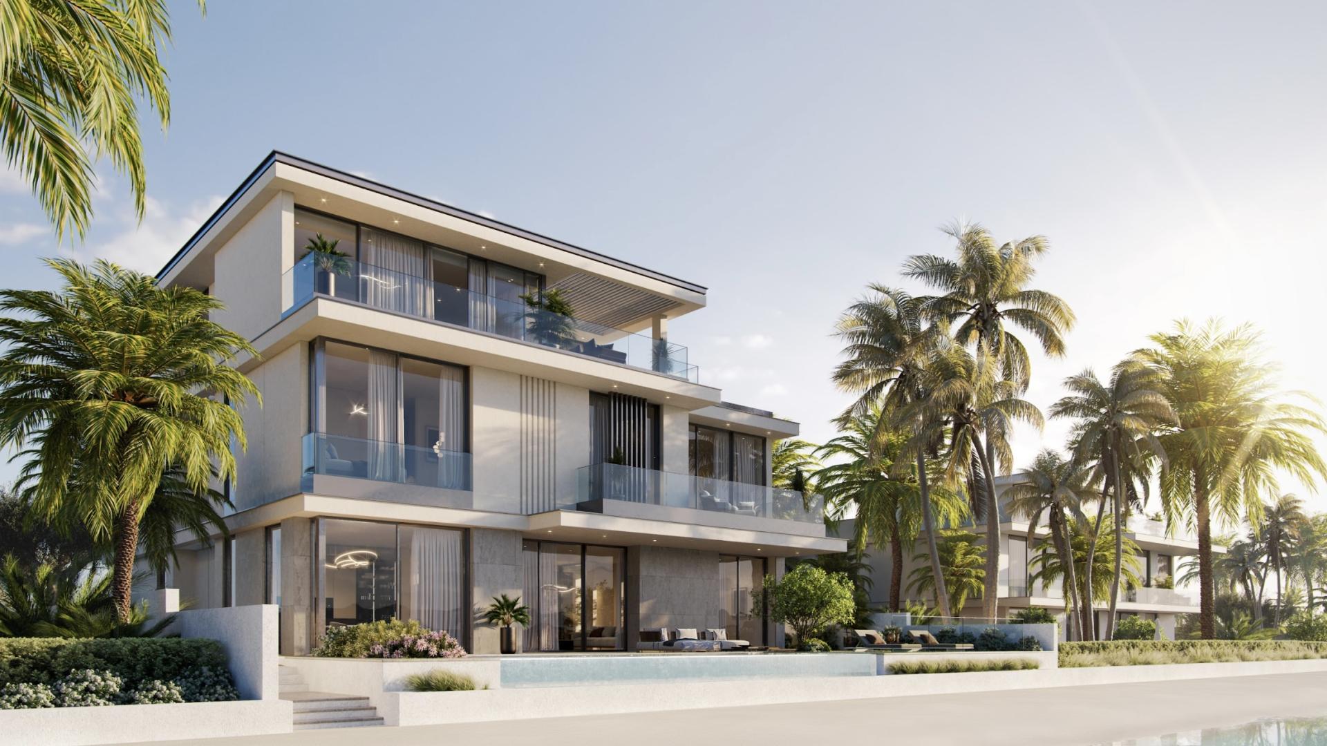 Luxurious beachfront villa for sale in Palm Jebel Ali, Frond M, with modern architecture