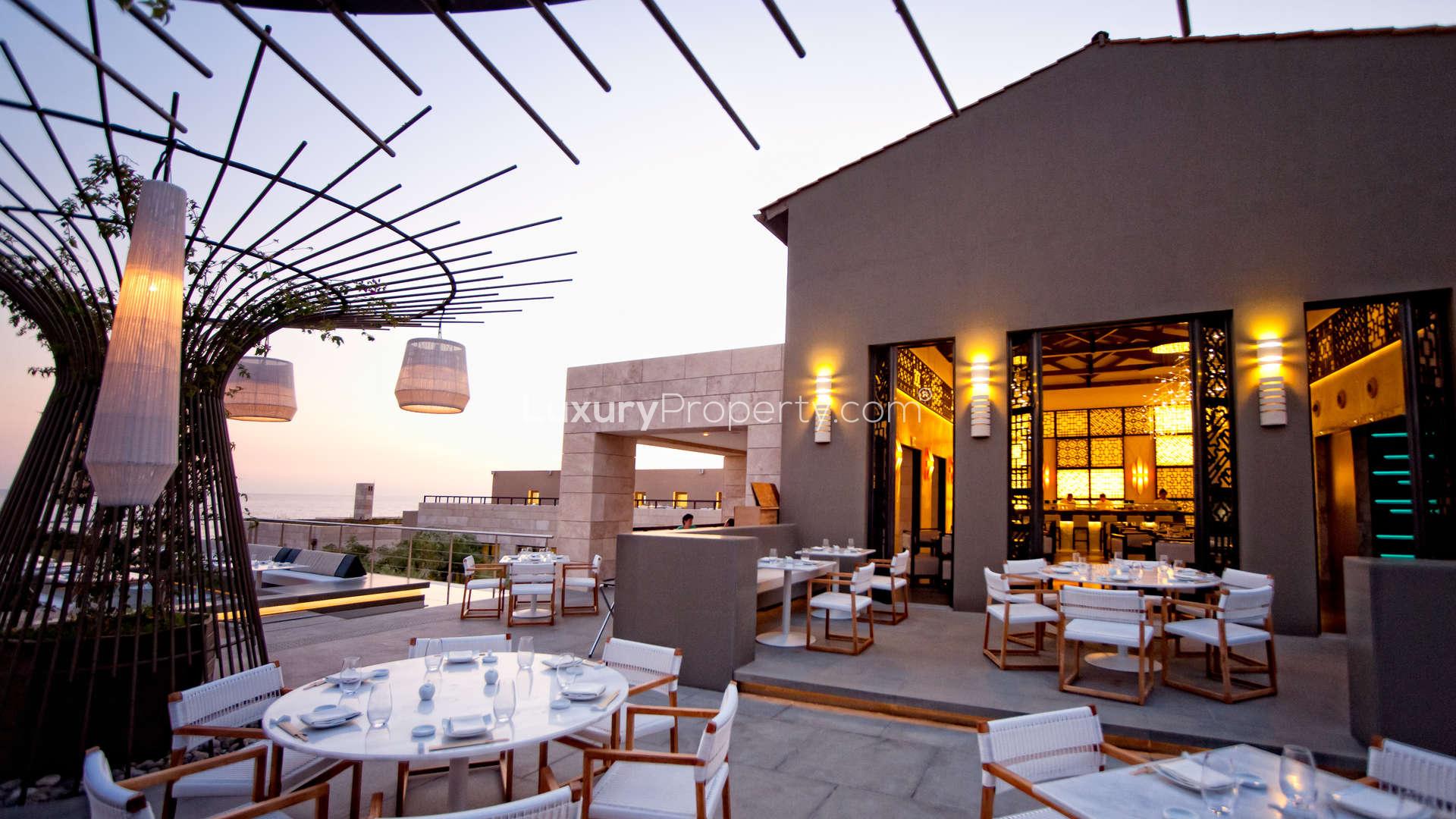 Luxurious open-air living area with sea view in Navarino Residences villa, Greece