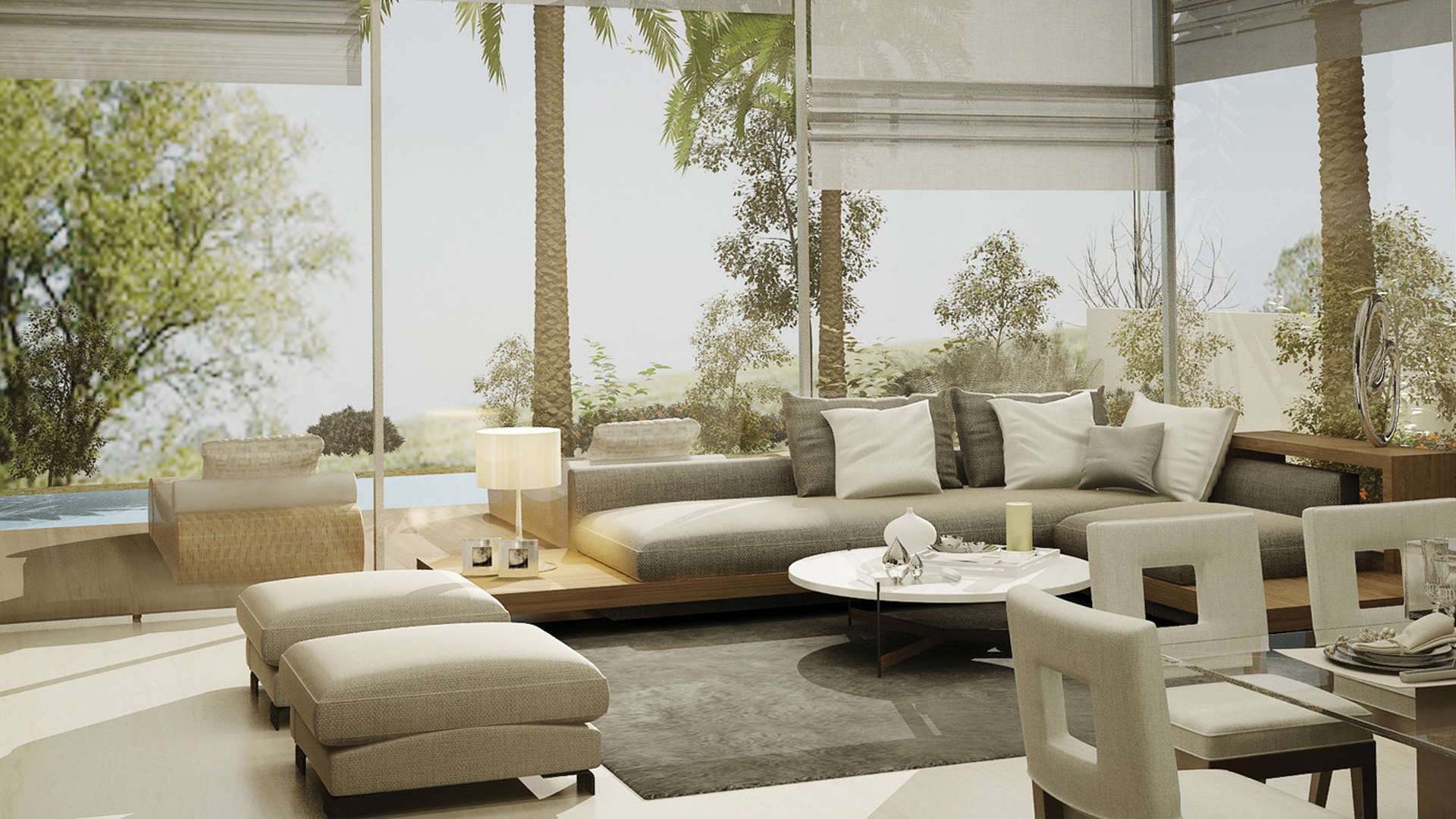 Luxurious living room in six-bedroom beach villa at Nudra, Saadiyat Island