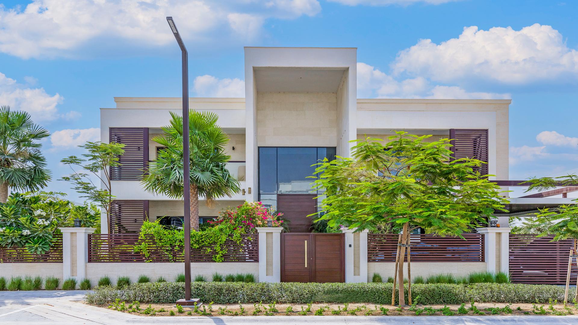 Luxury villa exterior with pool and garden in Dubai Hills Estate, Parkway Vistas