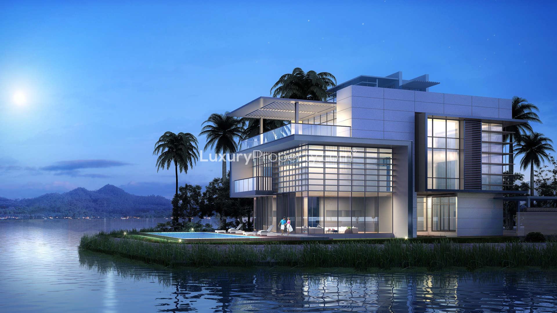 Modern six-bedroom villa exterior in Pearl Villa, Forest City, featuring spacious parking area