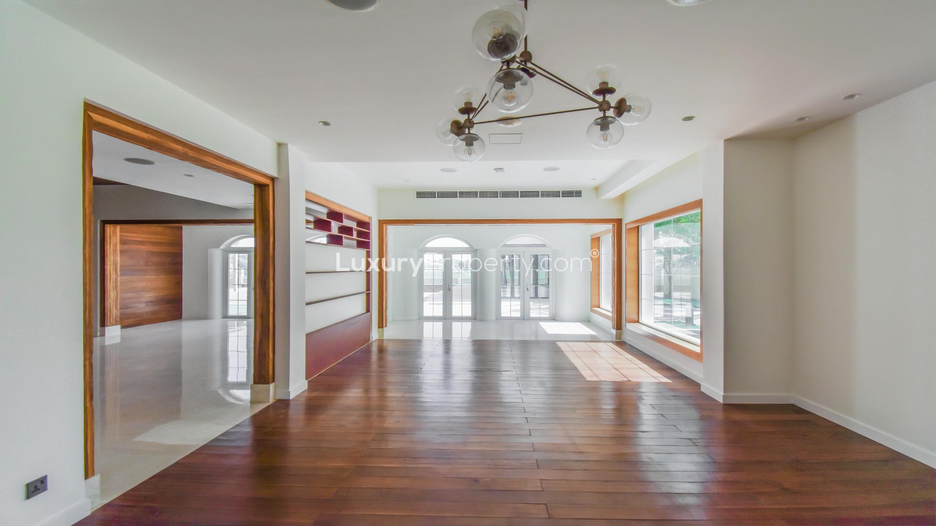 Luxury Arabian Ranches villa with pool, spacious patio, and stunning modern architecture