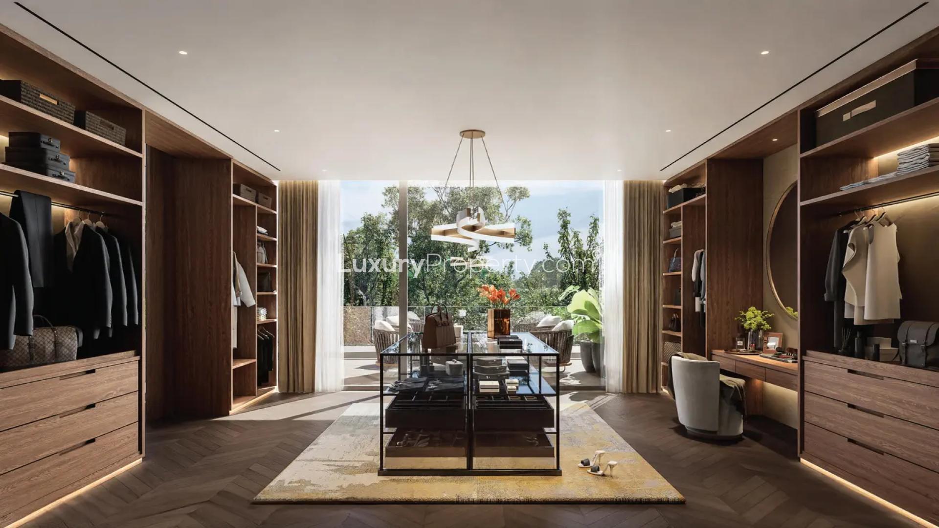 Luxurious living room view of poolside villa in Tilal Al Ghaf, Serenity Mansions