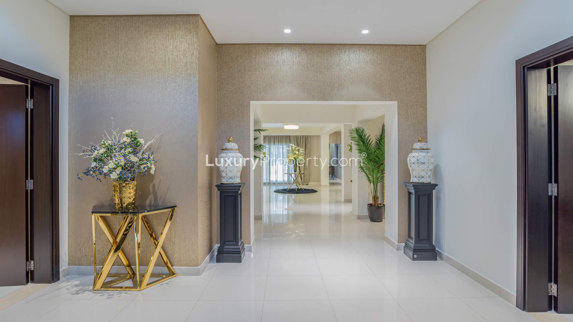 Luxurious bedroom in fully furnished six-bedroom villa, Jumeirah Golf Estates, Royal Golf Villas