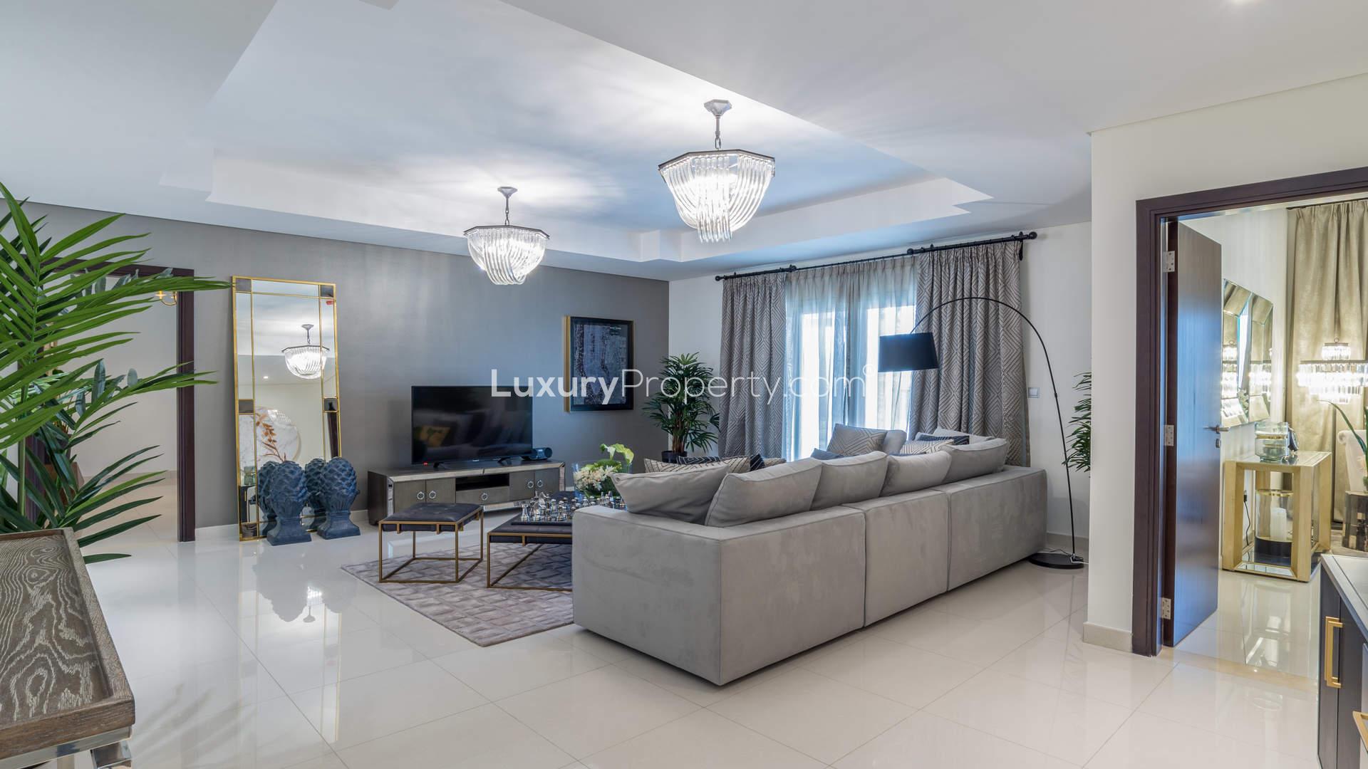 Luxurious entrance hallway in Royal Golf Villas, Jumeirah Golf Estates, featuring elegant decor elements