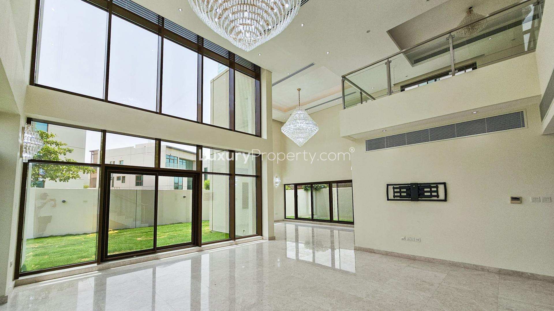 Spacious villa interior with large windows in Meydan Gated Community, Dubai