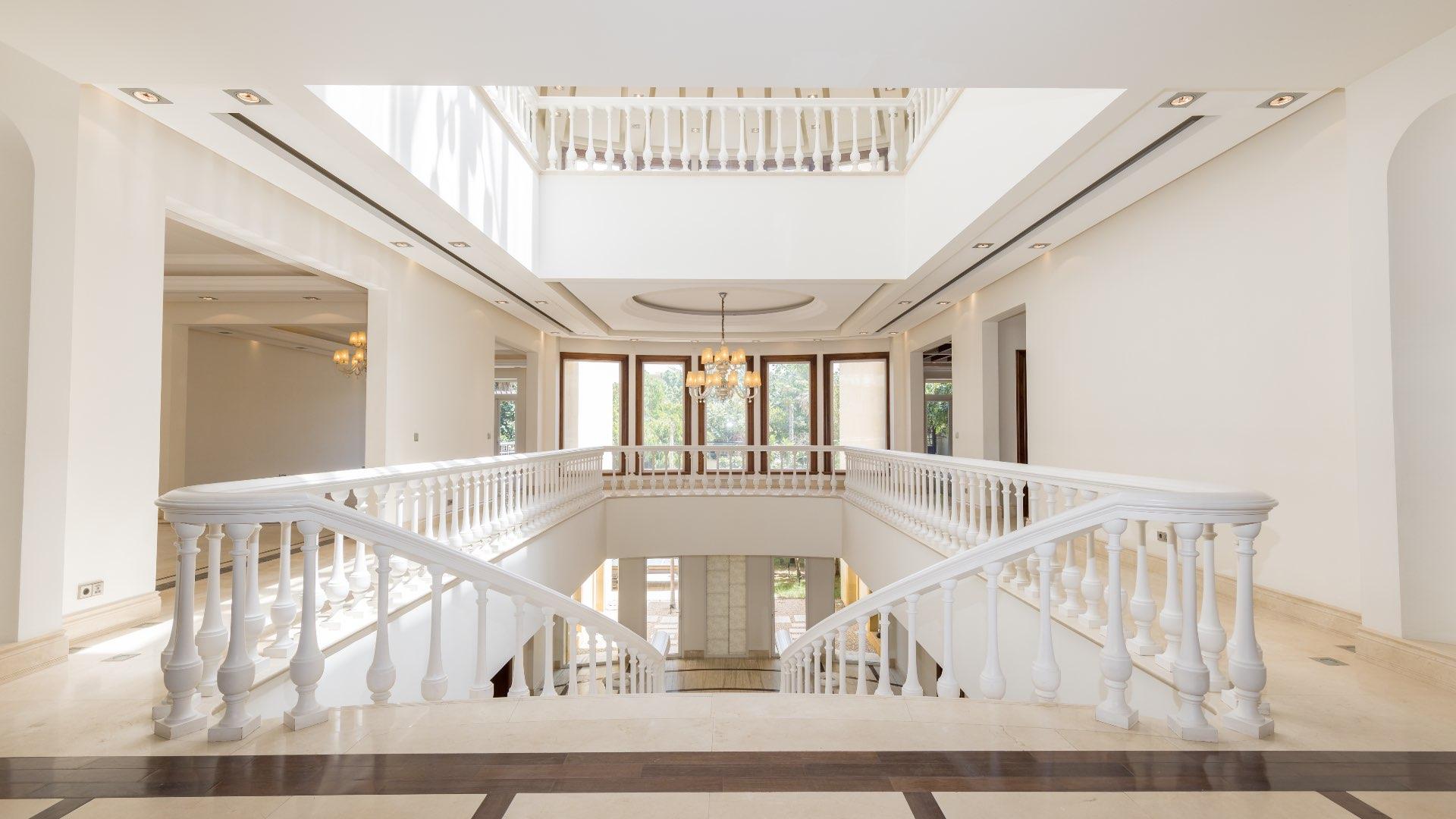 Exquisite six-bedroom villa exterior with garden in Emirates Hills, Sector P, for sale