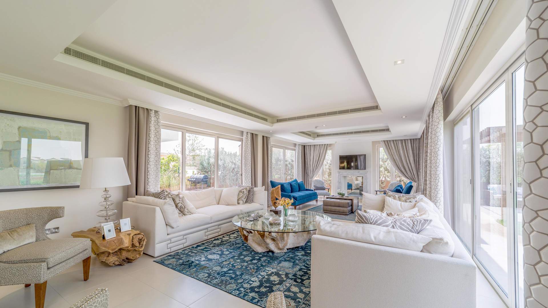 Luxurious living room in Sienna Views villa, Jumeirah Golf Estates, featuring modern decor