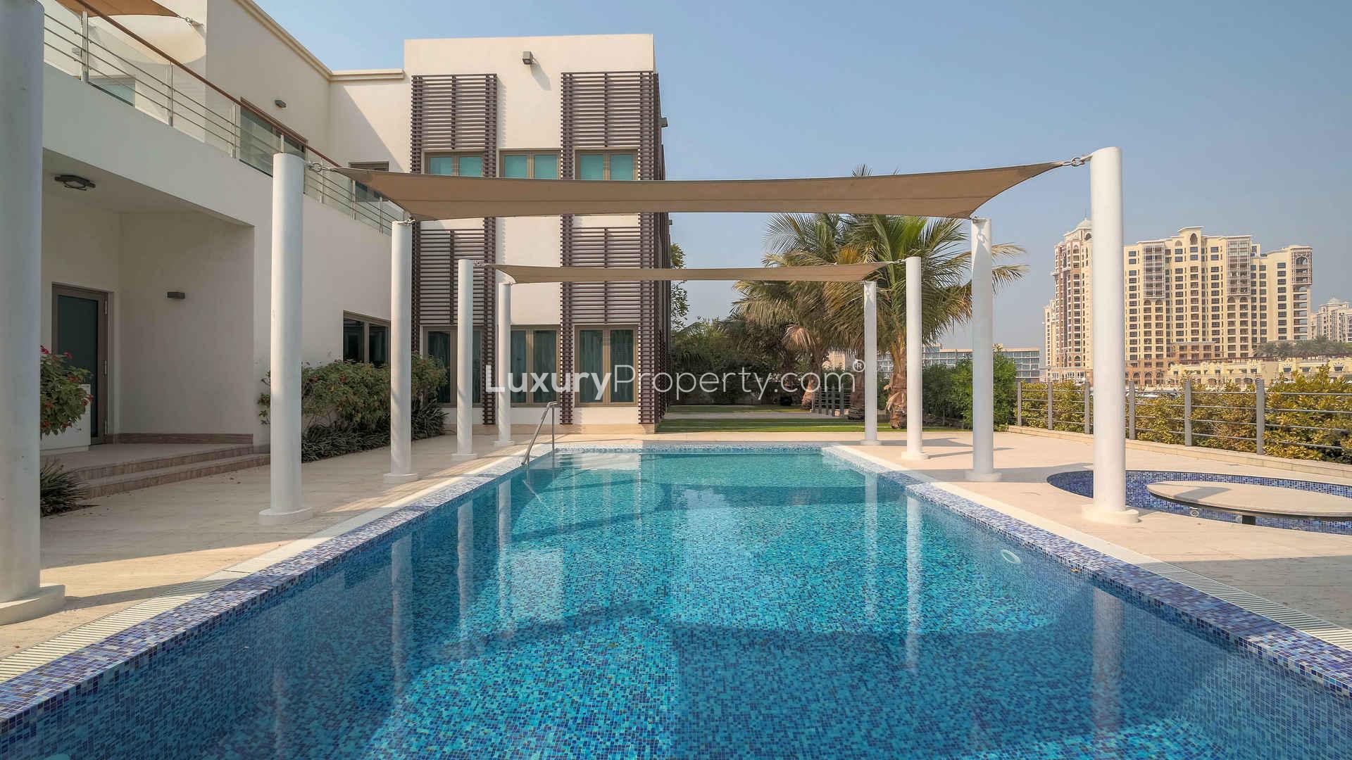 Modern 6-bed villa exterior, Palm Jumeirah, Signature Villas, sea and marina views