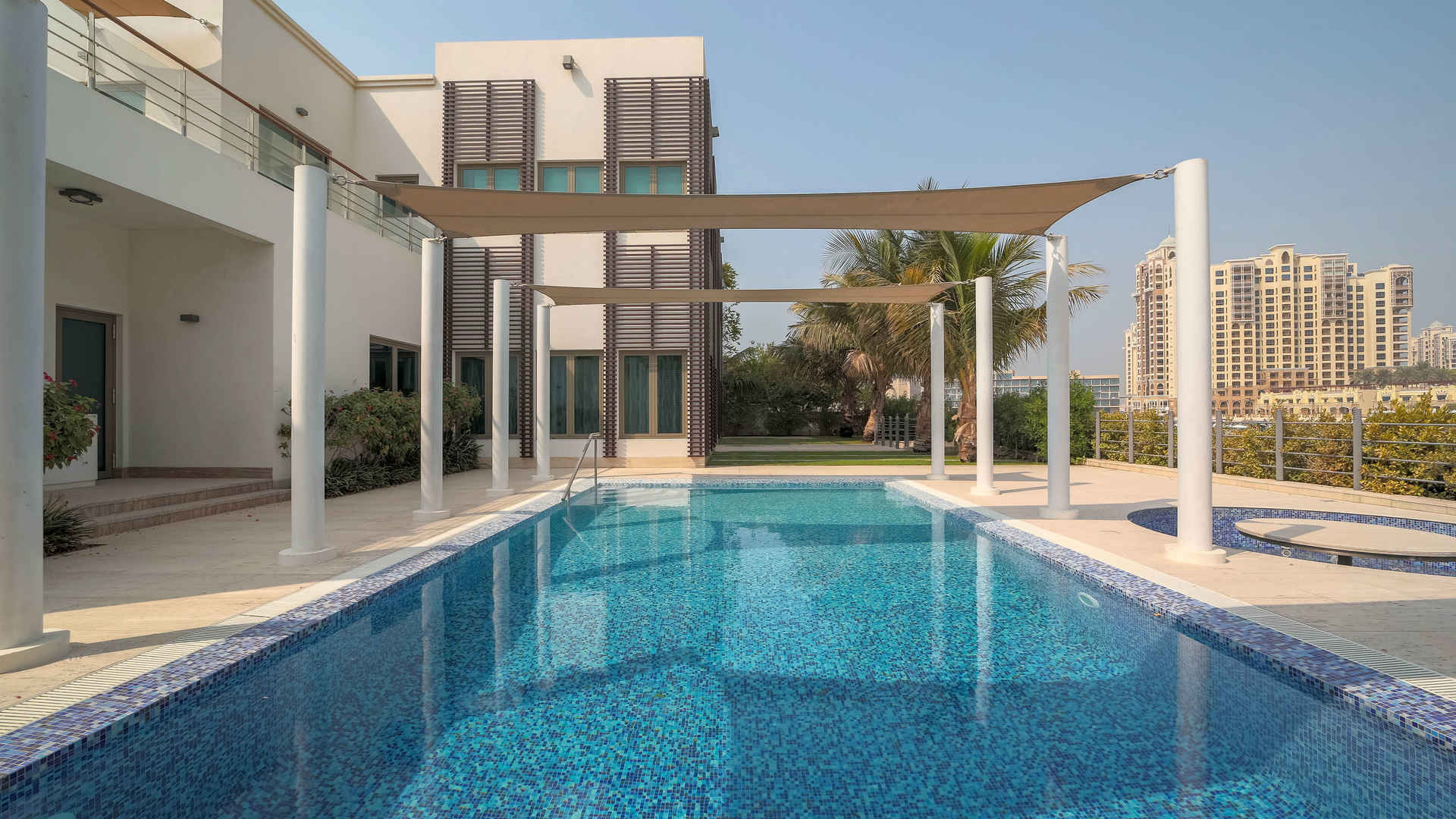 Modern 6-bed villa exterior, Palm Jumeirah, Signature Villas, sea and marina views