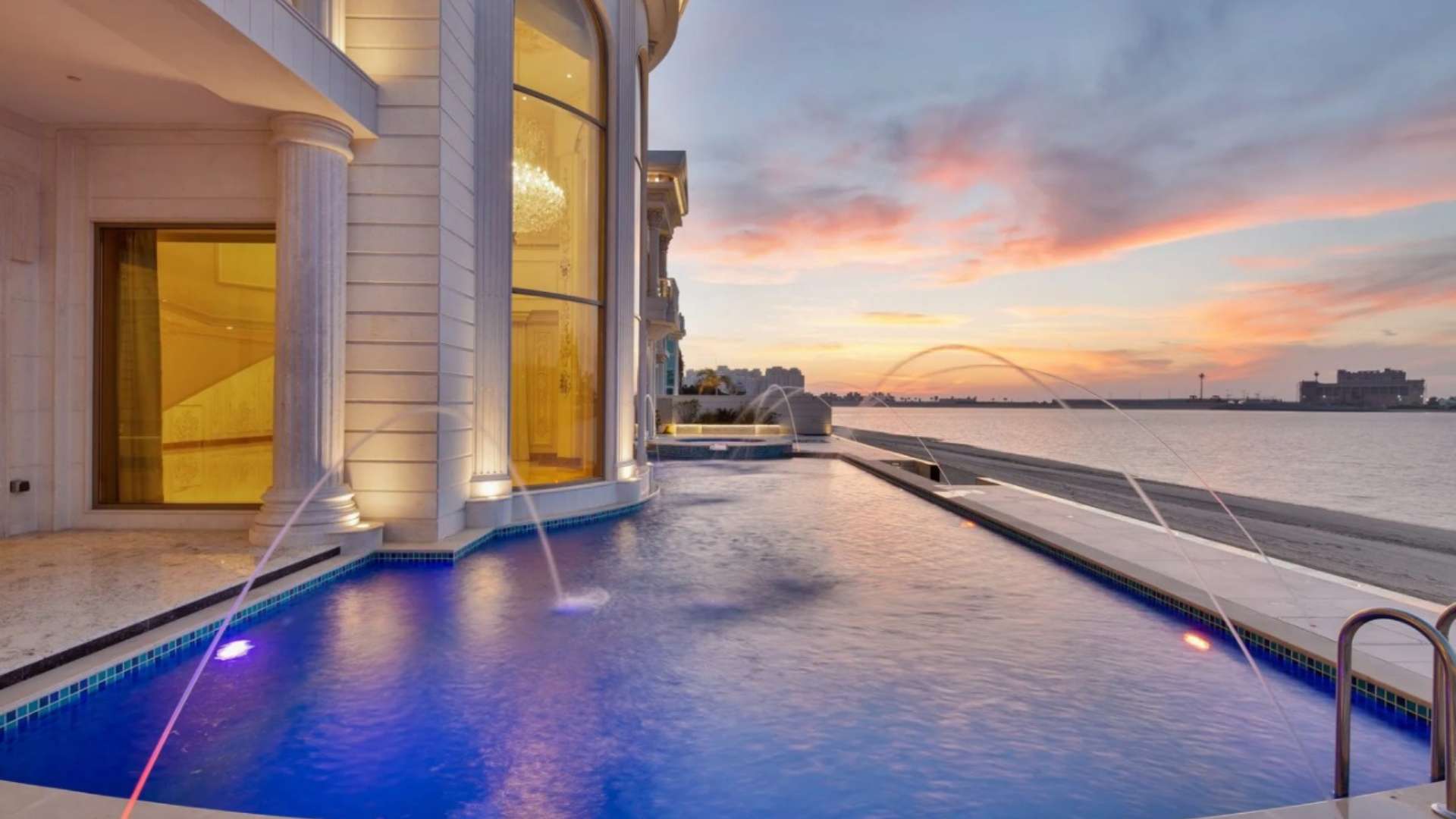 Greek-style mansion in Palm Jumeirah, Signature Villas, with grand entrance and lush landscaping