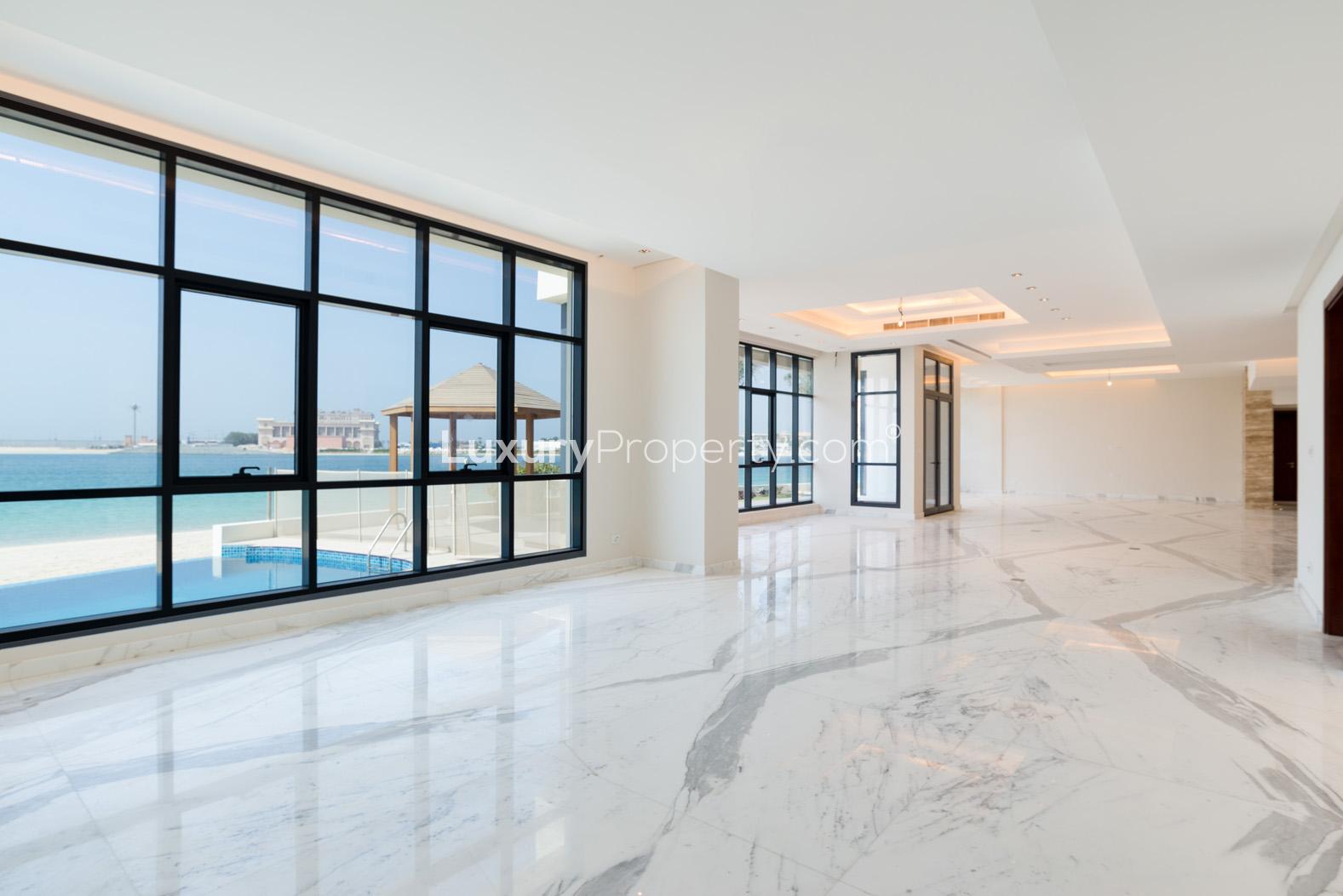 Luxurious villa interior with sea views, marble flooring at Palm Jumeirah's Signature Villas