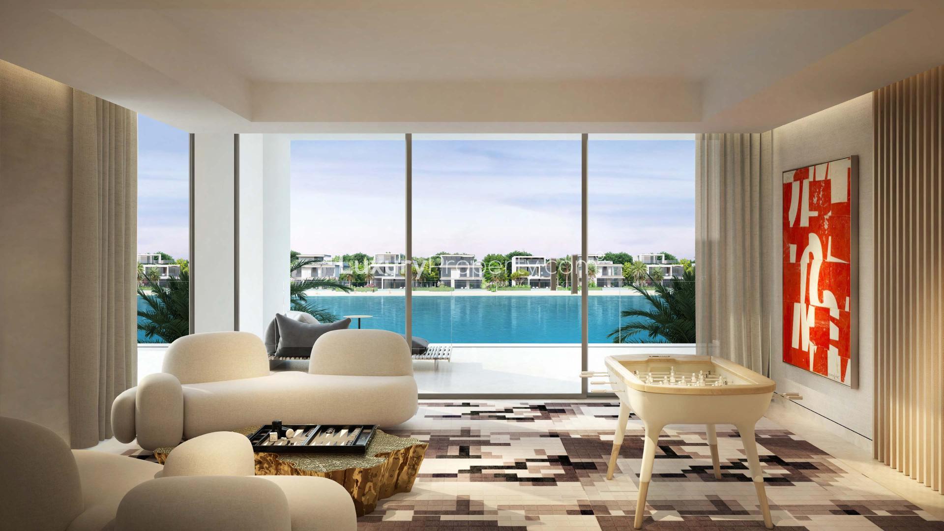 Aerial view of Palm Jebel Ali, featuring The Beach Collection Villas, Dubai