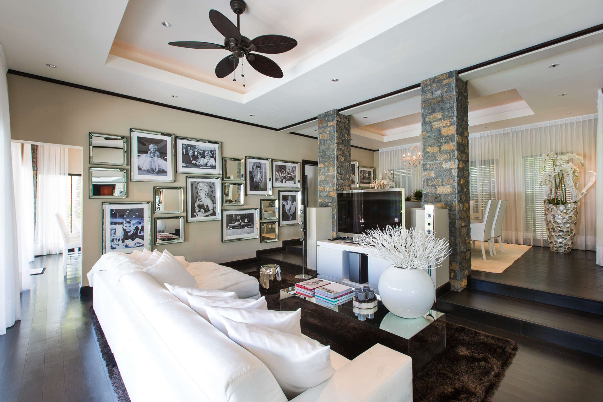 Luxurious living room in 6-bedroom villa, Anahita, Mauritius with modern decor and amenities