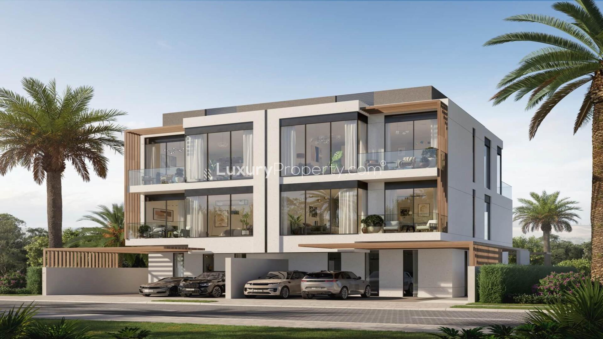 Luxurious villa exterior in Jumeirah Golf Estates, Terra Golf Collection, for sale