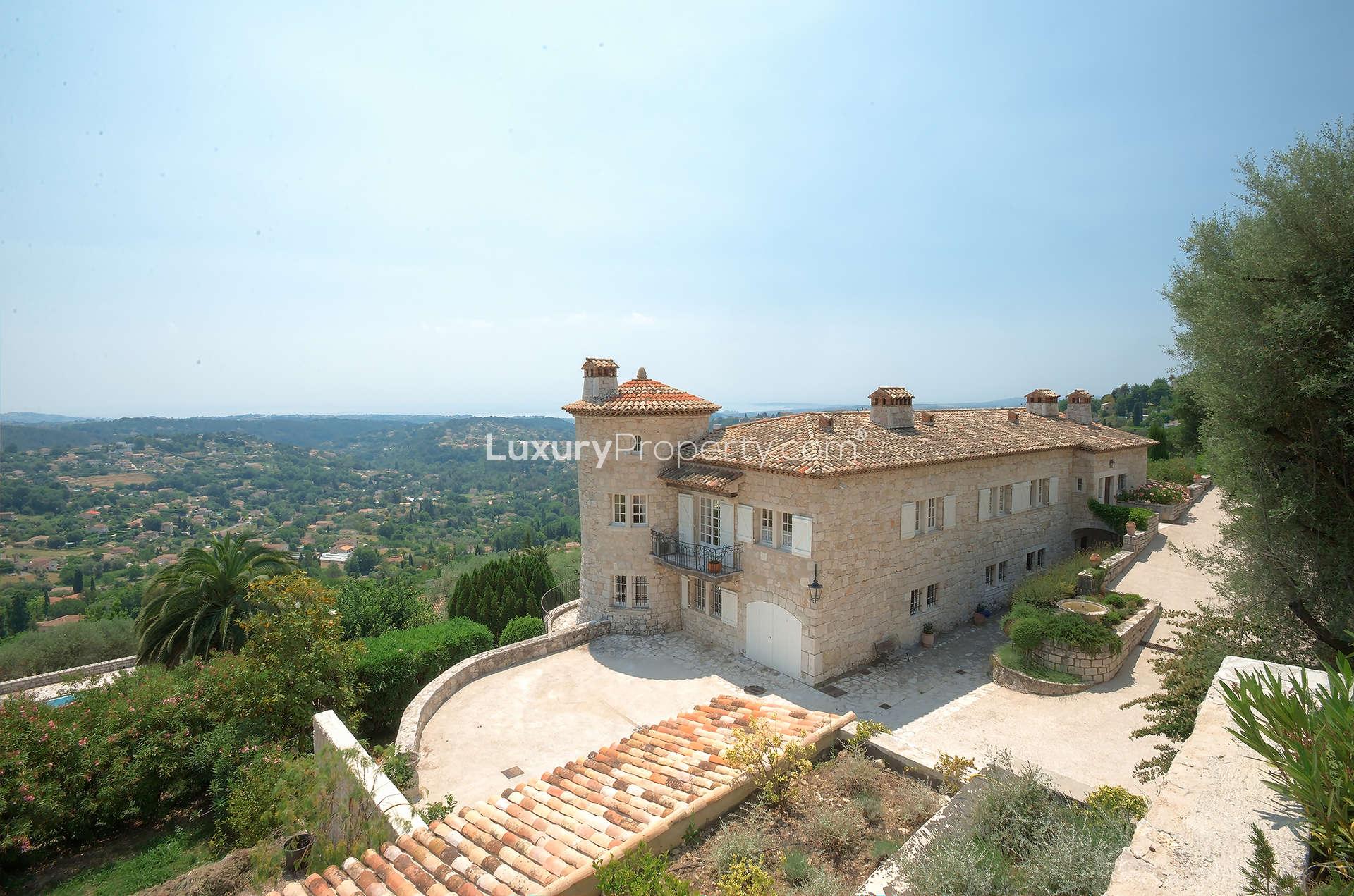 Charming patio with lush garden at stone villa near St Paul de Vence, French Riviera