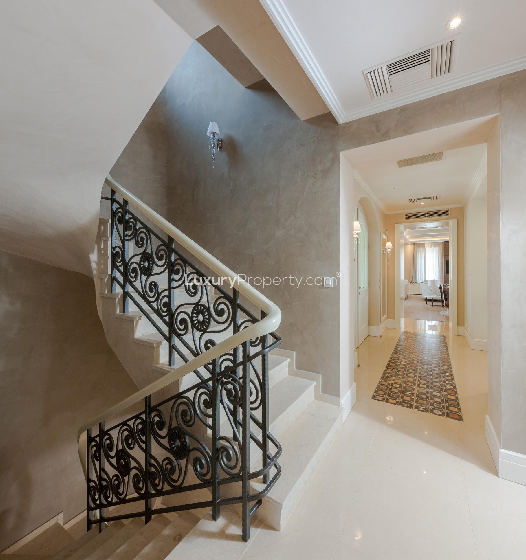 Interior of Greek villa bedroom with sea view, Crete, Villa Olivia, for sale