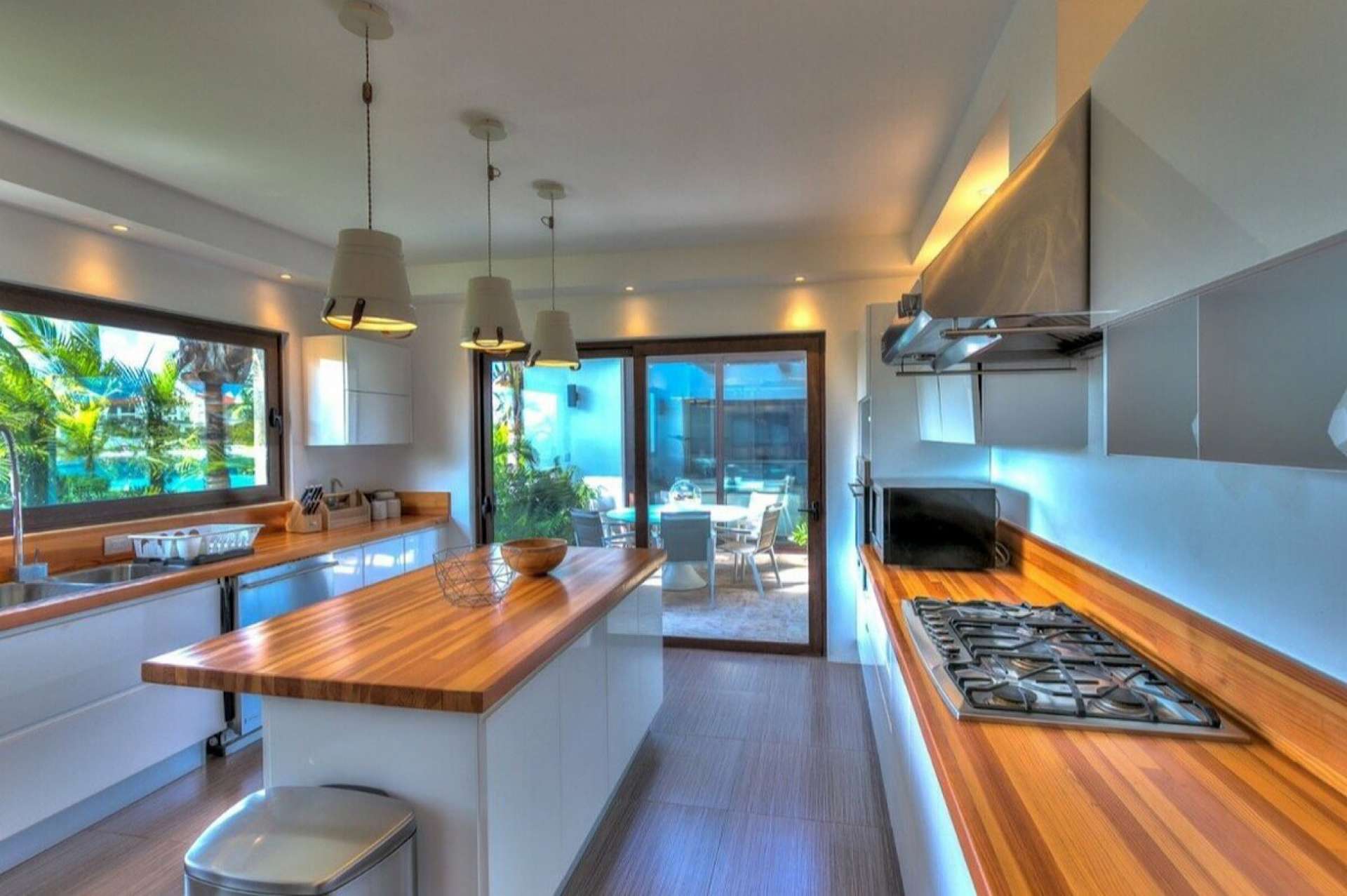 Oceanfront villa patio with elegant seating and ocean view in Cap Cana, Punta Cana