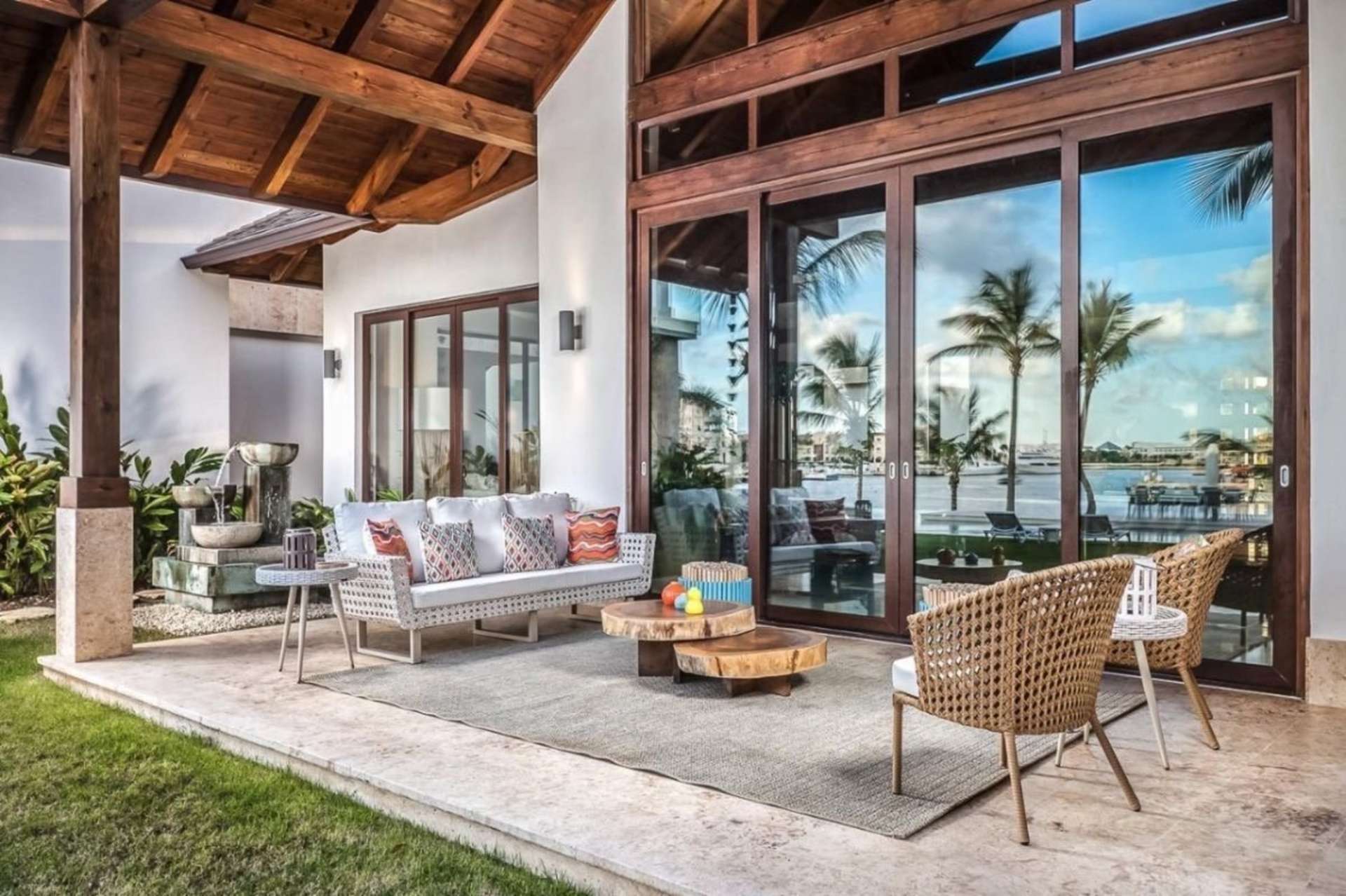 Luxurious villa living room with ocean view at Cap Cana, Punta Cana, for sale