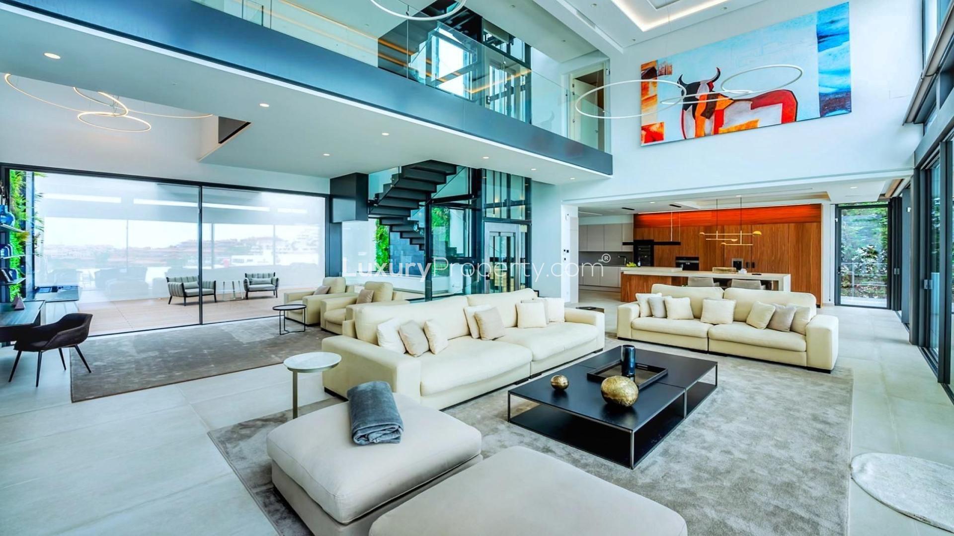 Luxurious villa interior with panoramic sea and golf views in Benahavís, Málaga