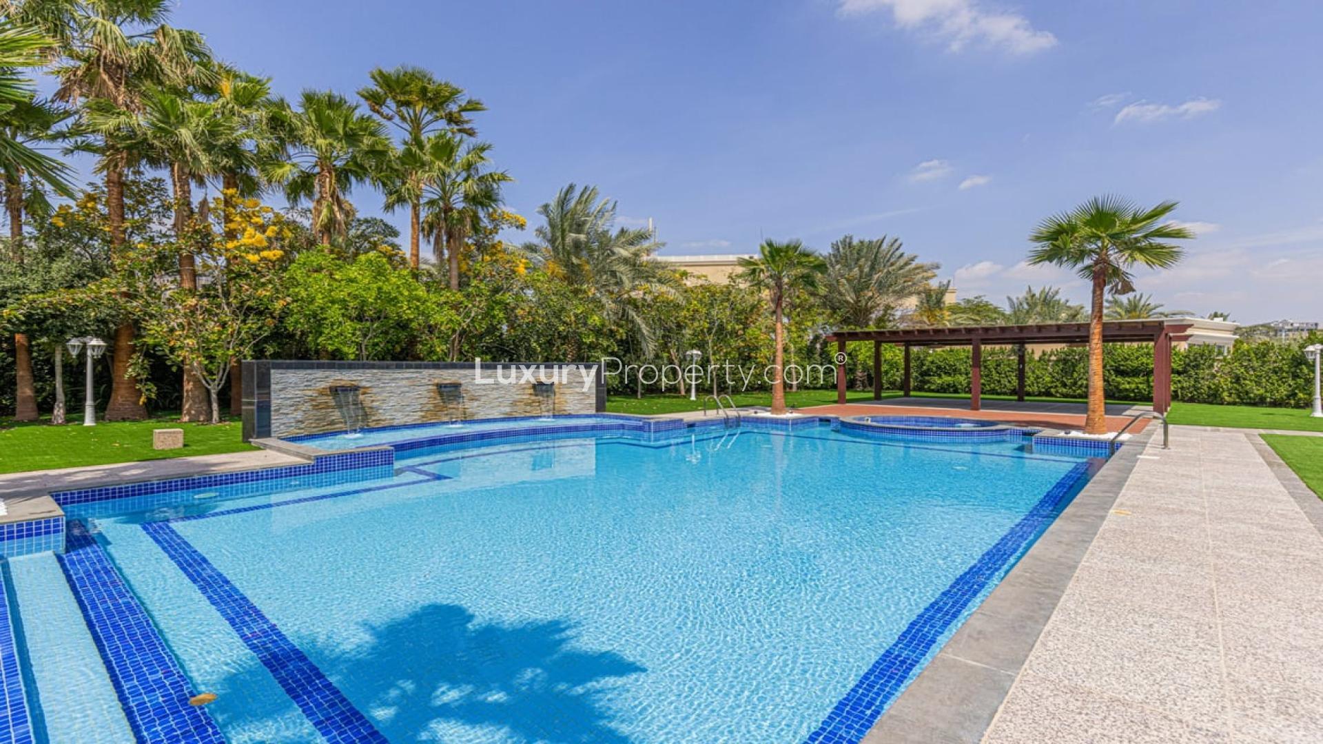 Upgraded 7-bedroom villa exterior in Polo Homes, Arabian Ranches, for rent