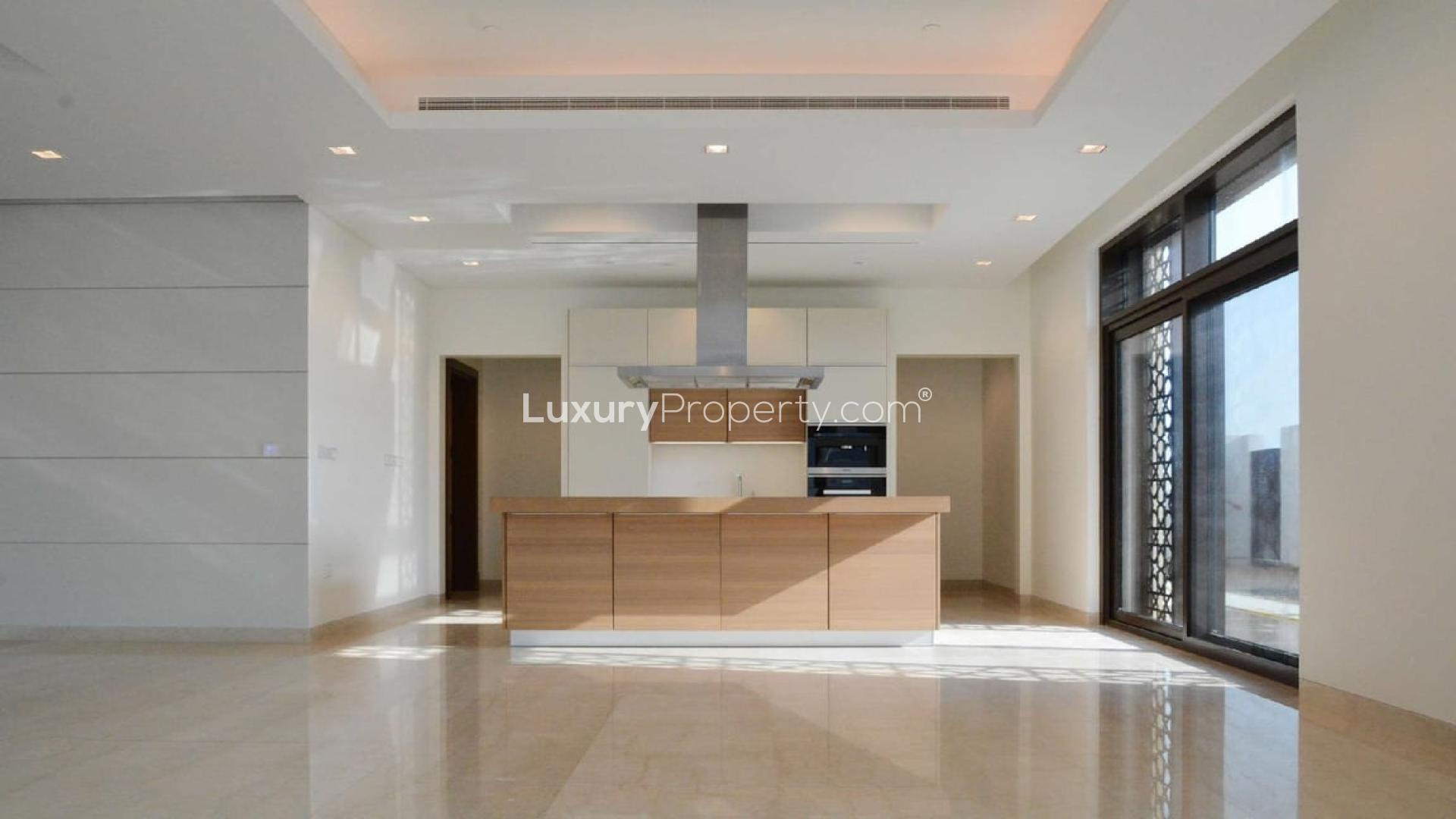 Modern waterfront villa exterior in District One, Mohammed Bin Rashid City, for sale