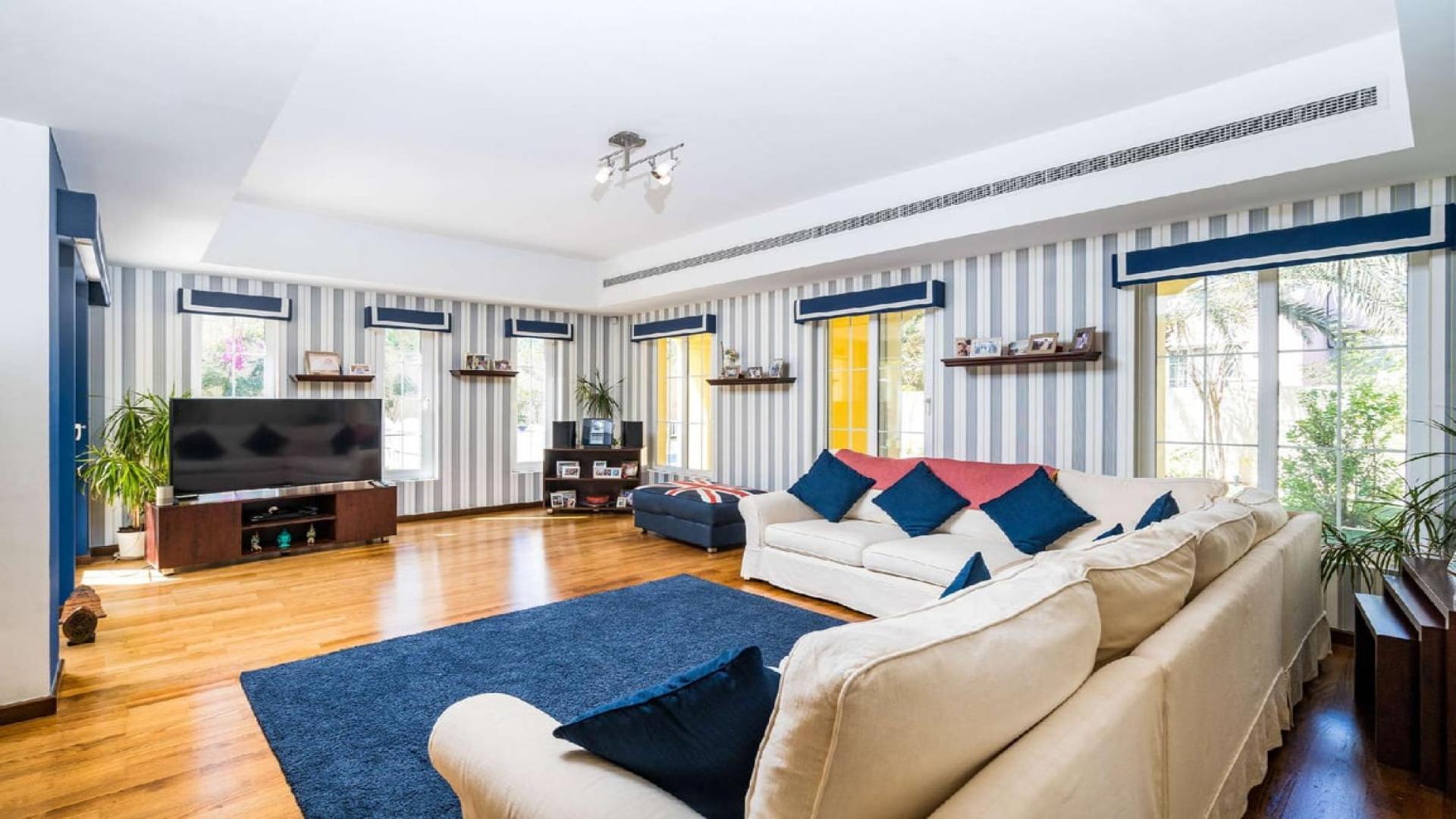 Spacious game room in 7-bedroom villa, Mirador, Arabian Ranches, featuring pool table and seating