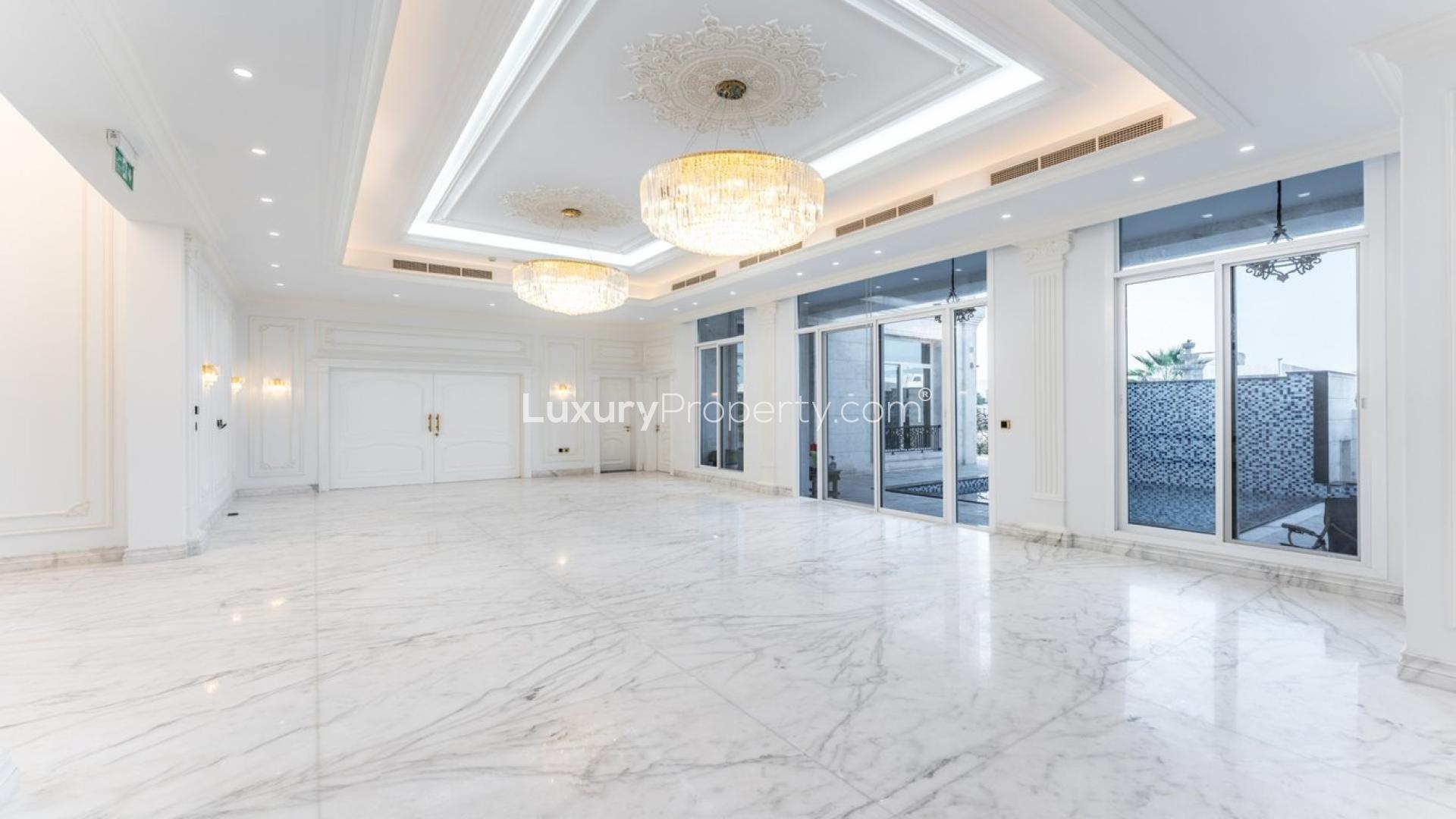 Luxurious villa interior with marble floors and chandeliers on Pearl Jumeirah, Jumeirah