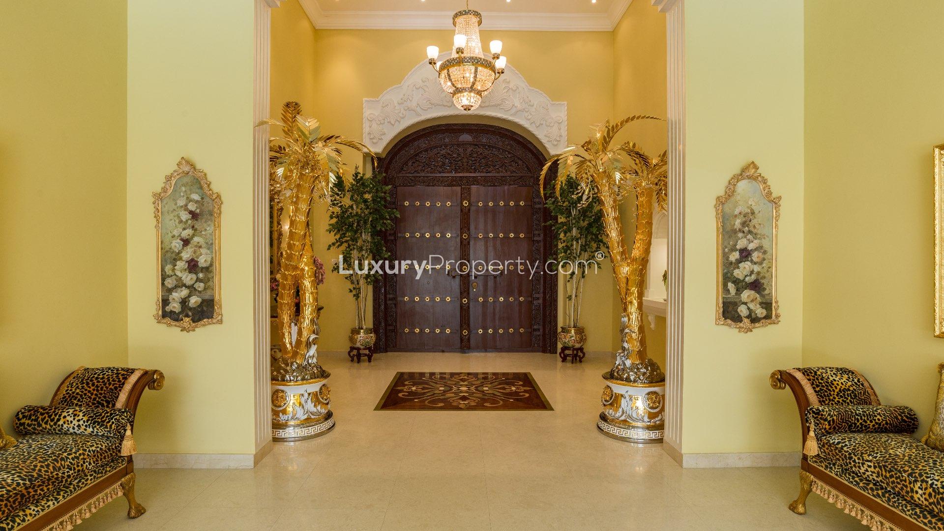 Luxurious villa entrance with opulent Versace finishings in Al Barsha 3, Dubai