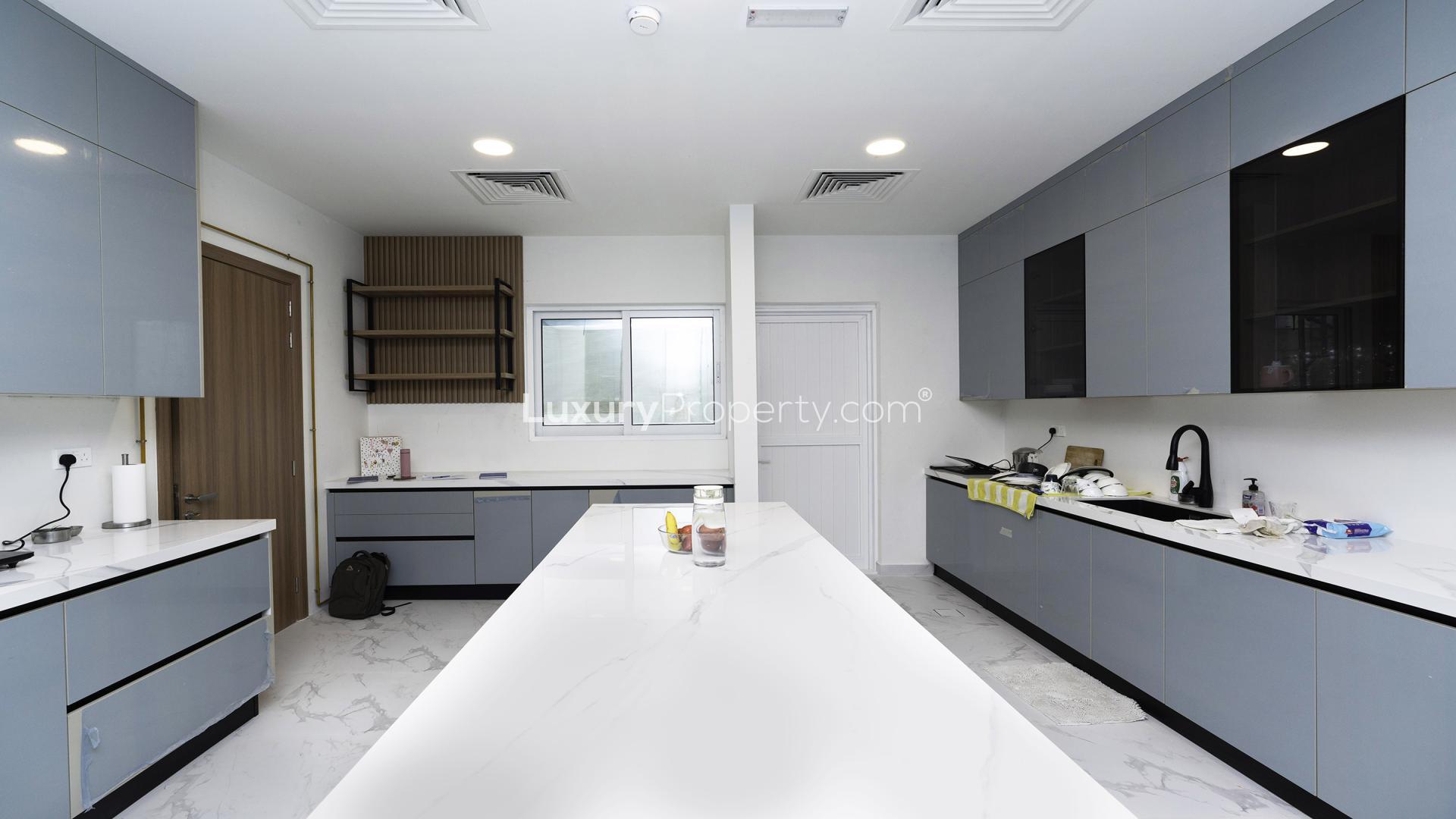 Elegant hallway in luxury mansion, Dubai Hills Estate, featuring modern decor and natural light