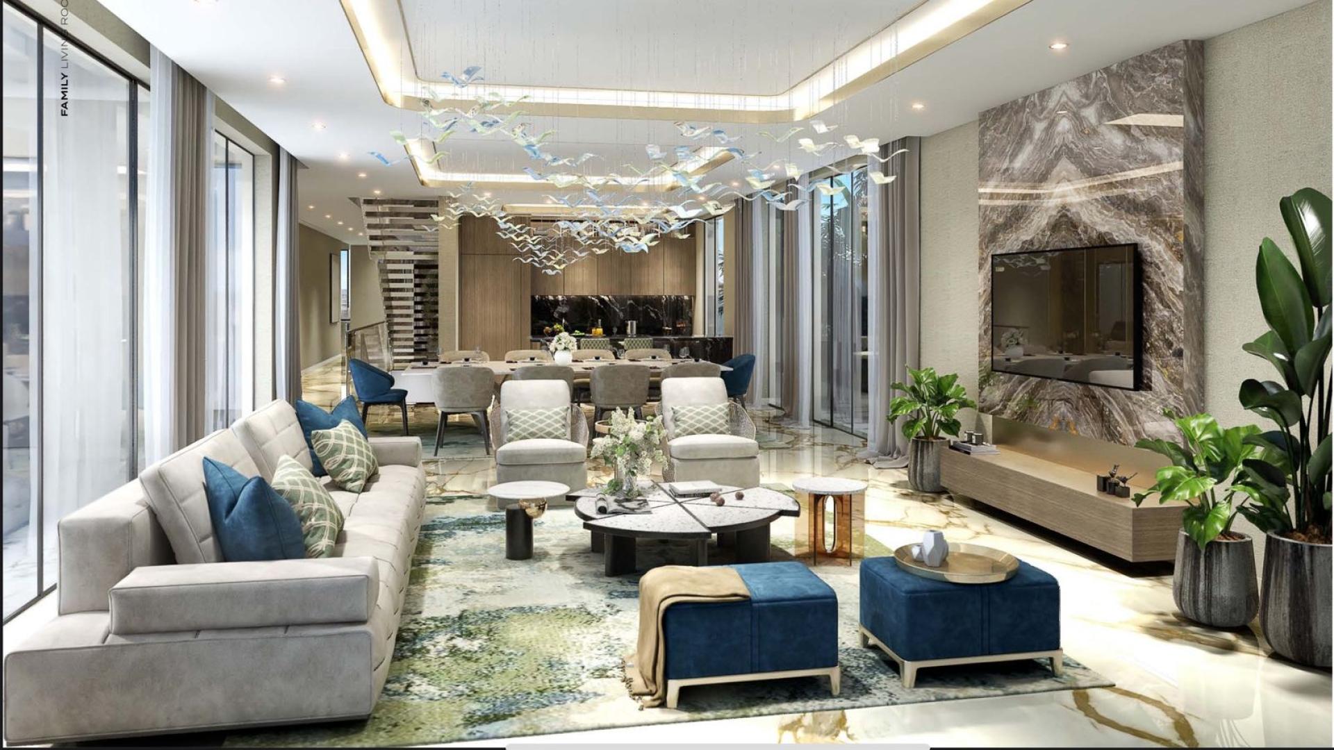 N/A,Luxurious living area in 7-bedroom villa, Maldives at Damac Islands, featuring modern decor