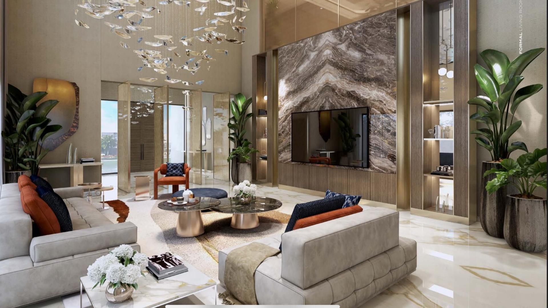 Luxurious dining room in Maldives At Damac Islands villa for sale, elegant decor and lighting