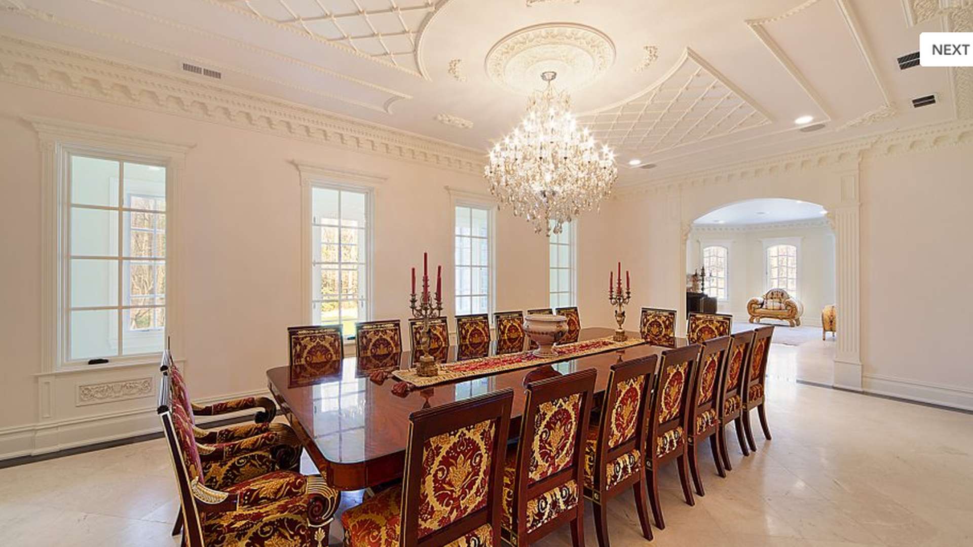 Indoor pool with luxurious seating in Saddle River mansion, New Jersey villa for sale